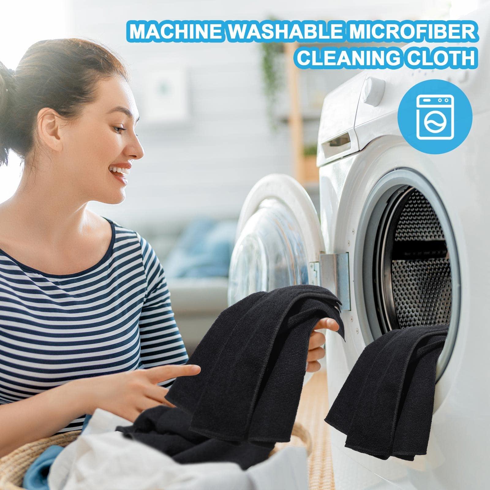 Tenare Tenare 100 Pack 12\'\' x 12\'\' Microfiber Cleaning Cloths Reusable Cleaning Rags Bulk Microfiber Towels Softer Highly Absorbent Washcloths for House Kitchen Car Window(Black)