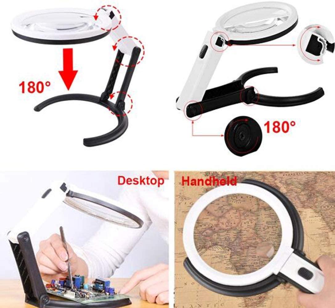 Generic Magnifier, 2X 5X Large Magnifying Glass Stand - Magnifier Lamp Work Light Mounting Bracket Hands Free Magnifying Lamp Folding Design with 12 Energy Saving Led Lights - for Reading