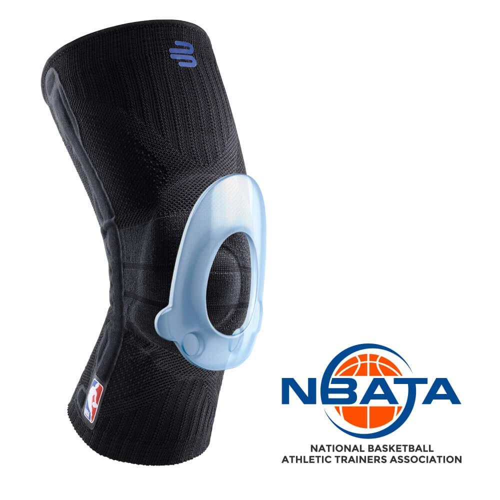 Bauerfeind Bauerfeind Sports Knee Support NBA - Officially Licensed Basketball Brace with Medical Compression - Sleeve Design with Omega Gel Pad for Pain Relief & Stabilization (Black, L)