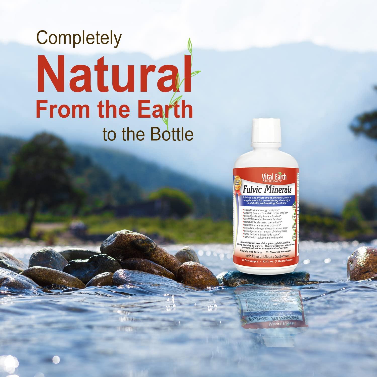 Vital Earth Minerals Vital Earth Minerals Fulvic Minerals Liquid Fulvic Acid Supplement with 70+ Trace Minerals, Electrolytes for Energy & Vitality, 32 Oz Ea + 1 Oz Cup