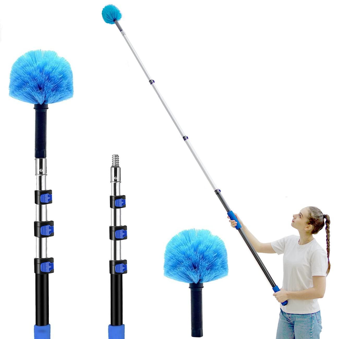 MAYKI 20 Foot Cobweb Duster with Extension Pole 2 PCS, Webster Cobweb Duster for High Ceilings/Corners, Spider Web Brush with Pole for Outdoor & Indoor Web Cleaning, Outdoor Cobweb Brush Kit by MAYKI