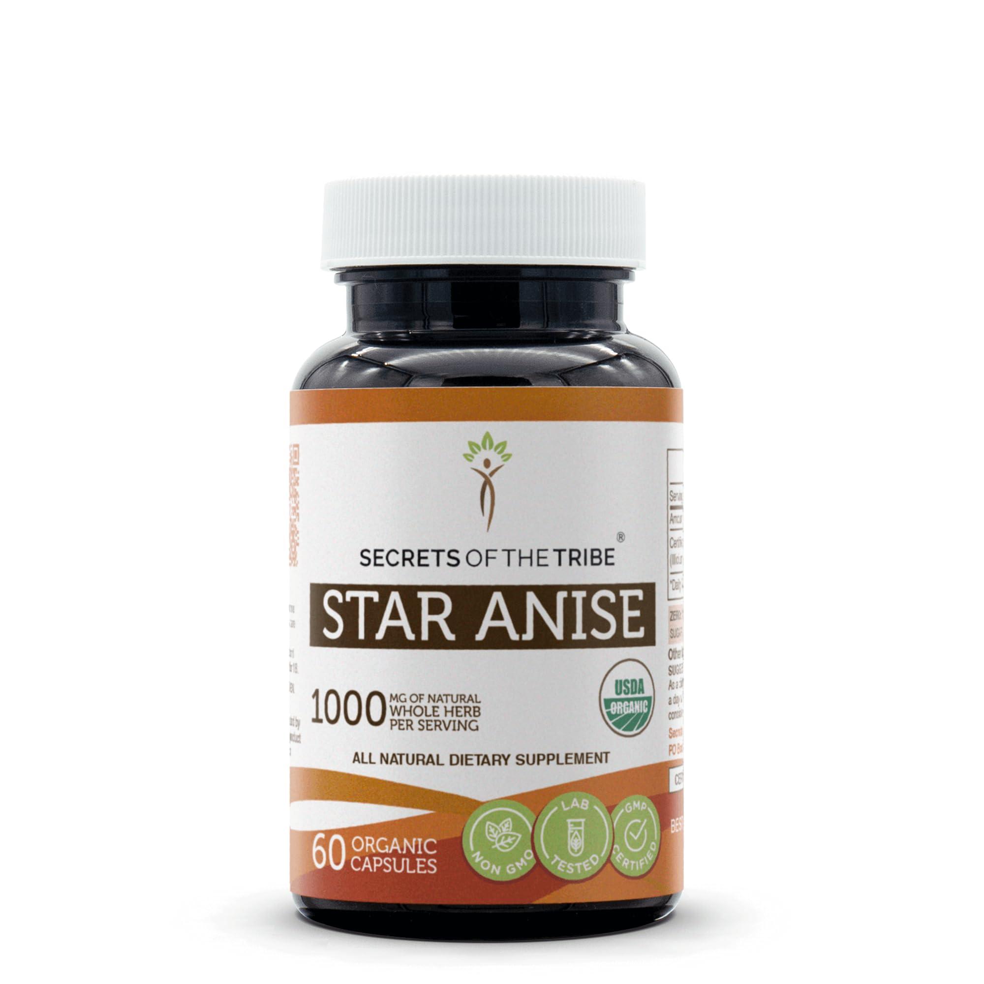 Secrets of the Tribe Secrets of the Tribe Star Anise USDA Organic 60 Capsules | Made with Vegetarian Capsules and Certified Organic Star Anise (Illicium verum) Dried Seed (60 Capsules)