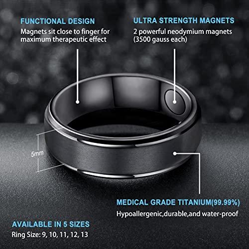 JEROOT JEROOT 8mm Black Titanium Magnetic Ring for Men, 5mm Silver Pure Titanium Magnetic Ring for Women, Healing Ring with 3500 Gauss Magnets for Jewelry Gifts