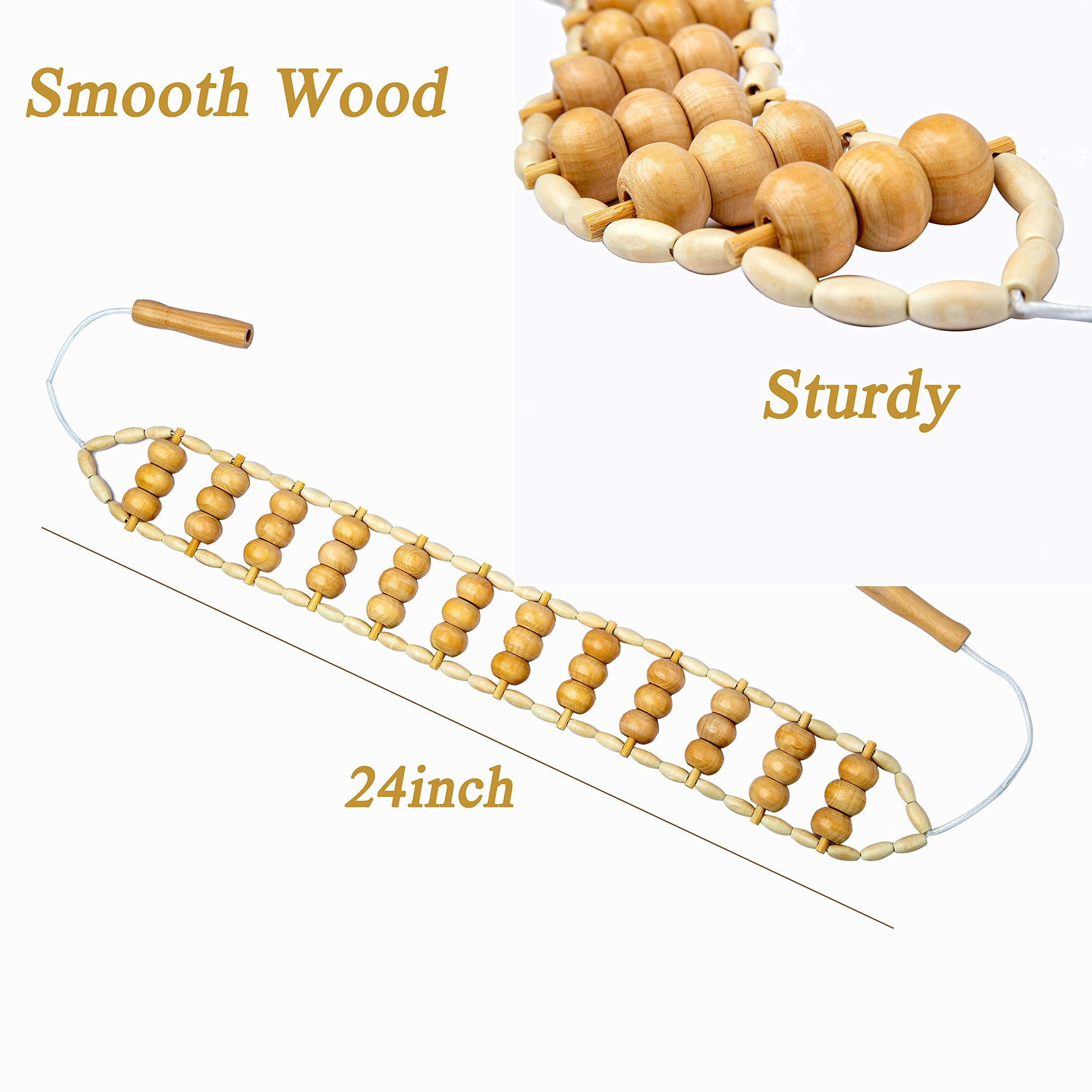 Hovom Hovom Wood Back Massage Roller Rope Tool,Lymphatic Drainage,Wood Therapy Massage Tools,maderoterapia Colombiana,Portable Handheld Rolling, Massage Strap for Back, Neck, Shoulders, Legs (Smooth)