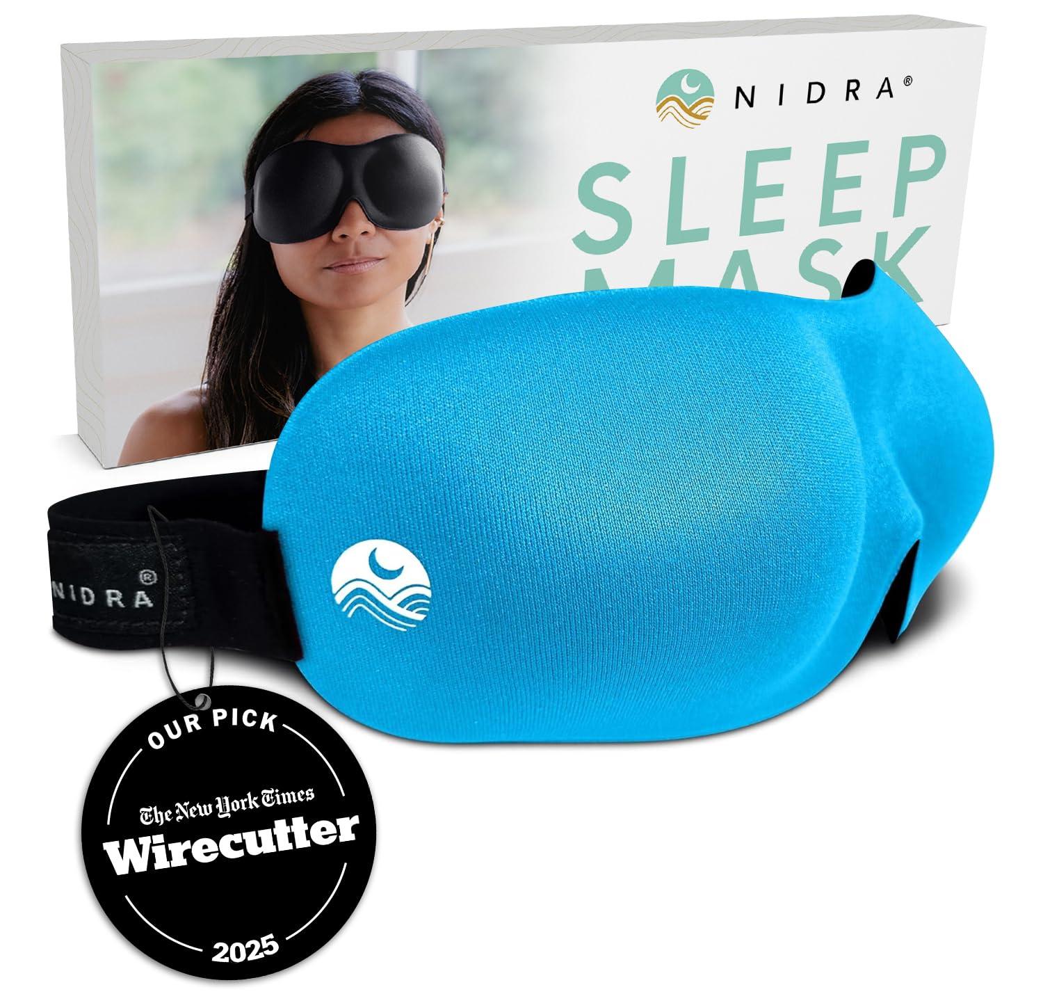Nidra Nidra Sleep Mask for Men Women, Blue 3D Blackout Sleeping Mask, Contoured Eye Mask for Lash Extensions, Side Sleepers Eye Cover, Zero Eye Pressure, Travel Eye Shades, Night Blindfolded for Deep Sleep