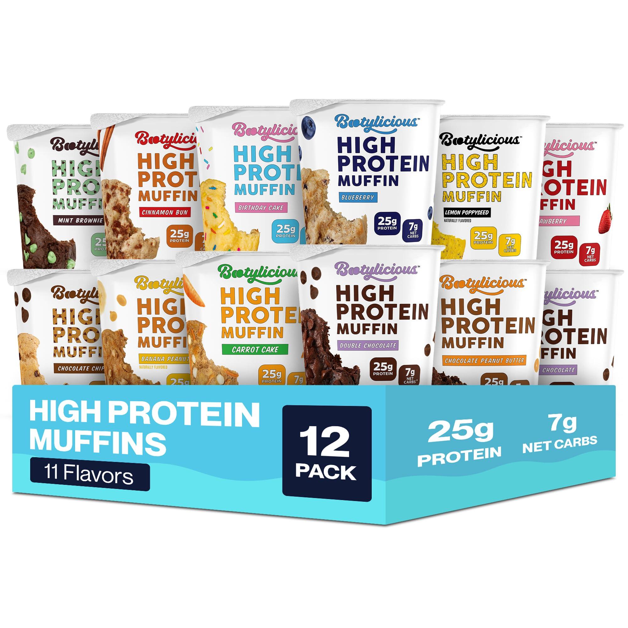 Bootylicious Bootylicious | High-Protein Muffin | 25g Protein, 7g Net Carbs, 1.86-1.76oz Cup, 12-Pack (Variety Pack)