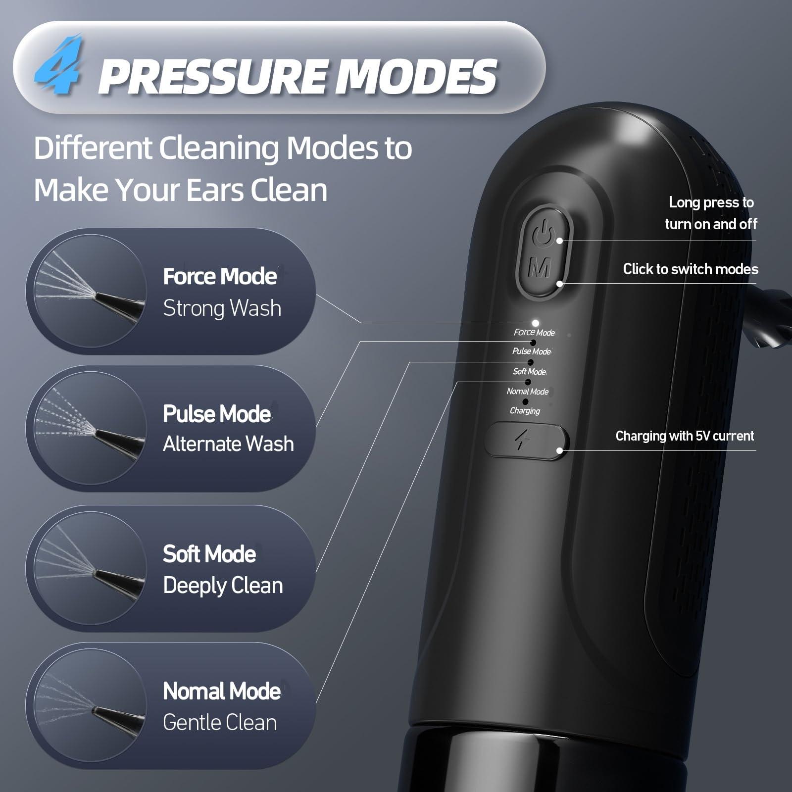 Raccomb Ear Wax Removal - Electric Ear Irrigation Cleaning Kit - Water Powered Ear Cleaner with 4 Pressure Modes - Safe and Effective Ear Cleaning Tool - 12 Ear Tips, Water Resistan