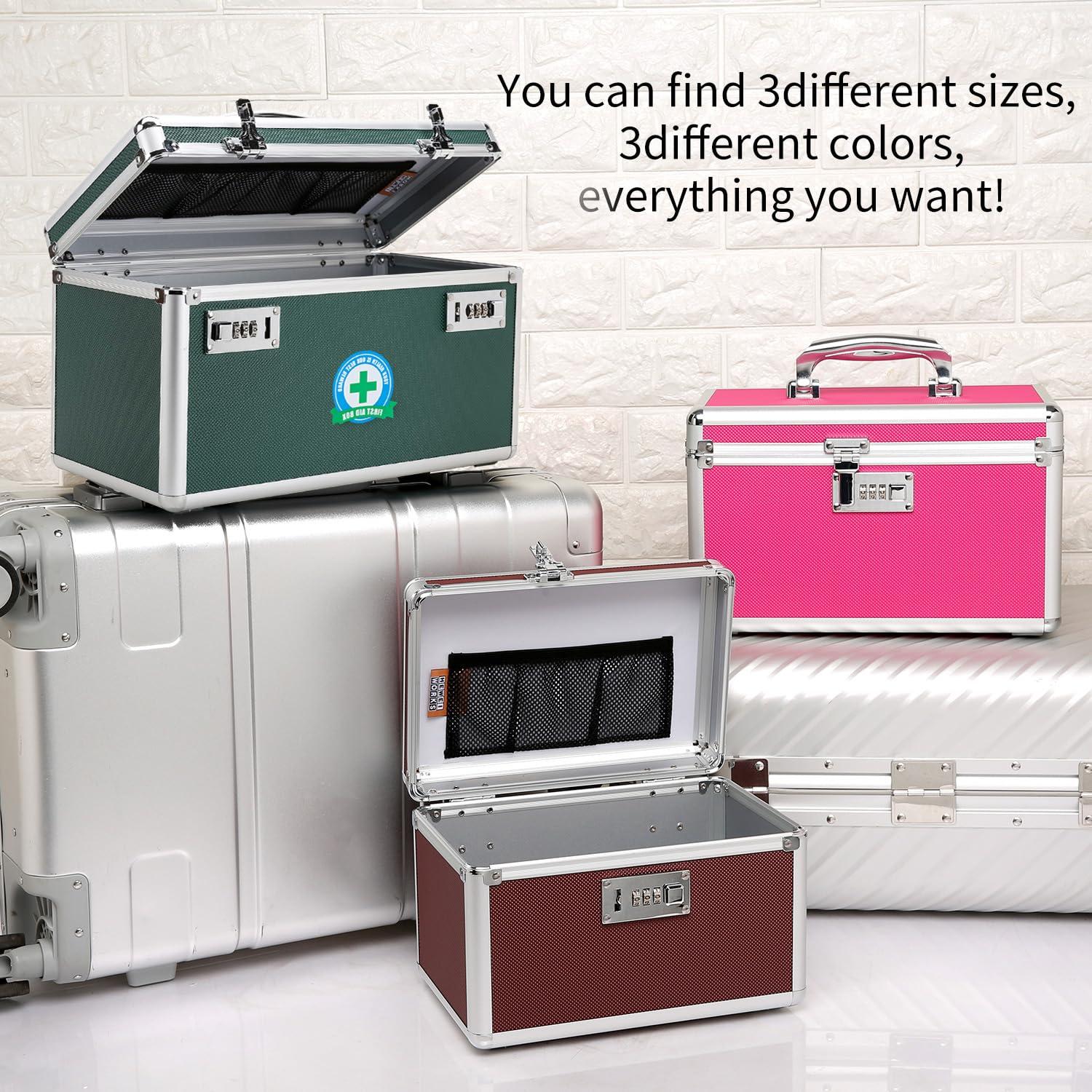 HEWEI WORKS Locking Box with Portable Storage Case, 14.2\'\'x 7.2\'\'x 8.2\'\', Childproof Medicine Organizer with Combination Lock, Lockbox for Money, Documents & Meds Secure Cash, ID Documents (Green/Large)