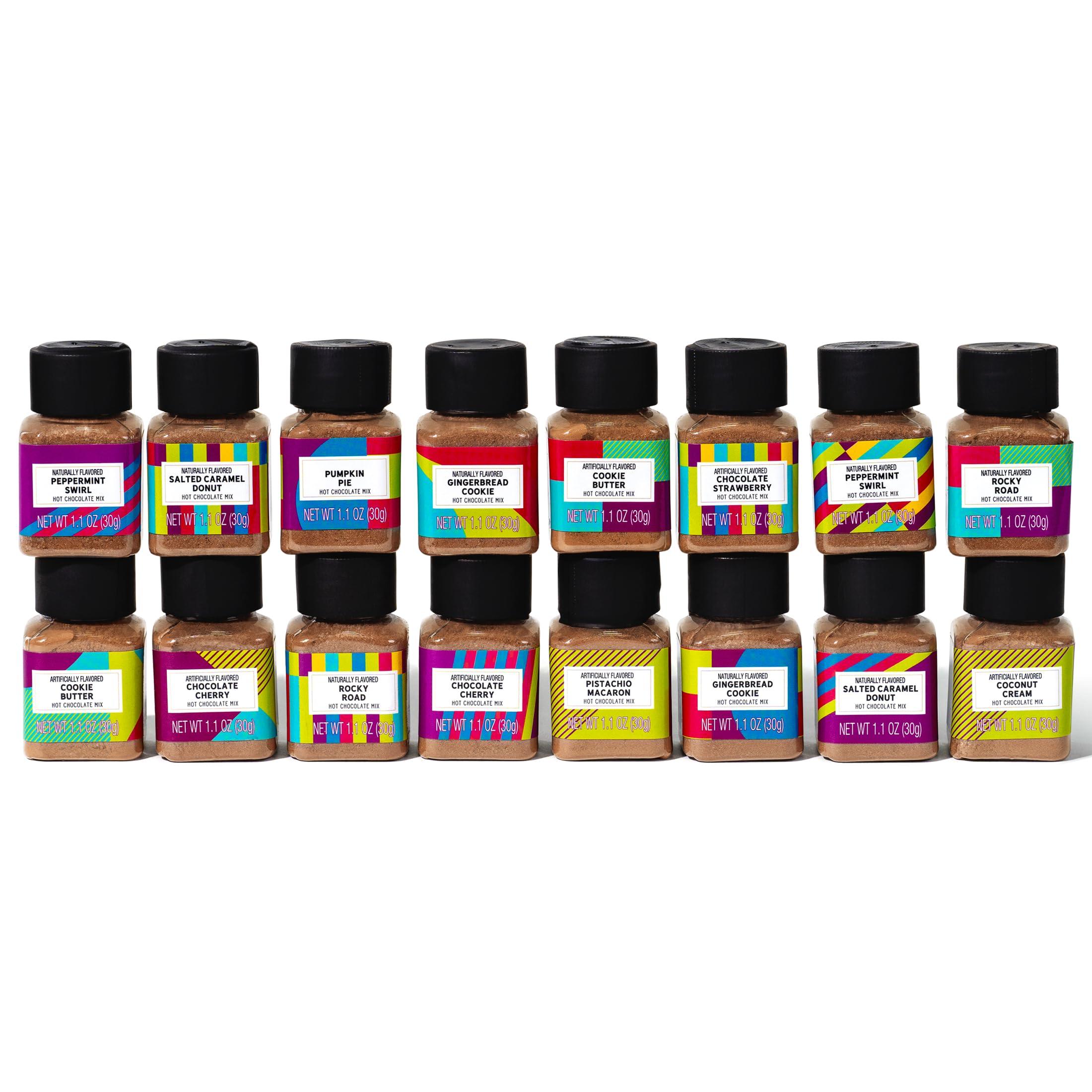 Thoughtfully BomBombs, Hot Chocolate Mix Gift Set in Mini Bottles, Flavors Include Rocky Road, Pumpkin Pie, Chocolate Cherry, Peppermint Swirl, Salted Caramel Donut & More, Sampler Set of 16