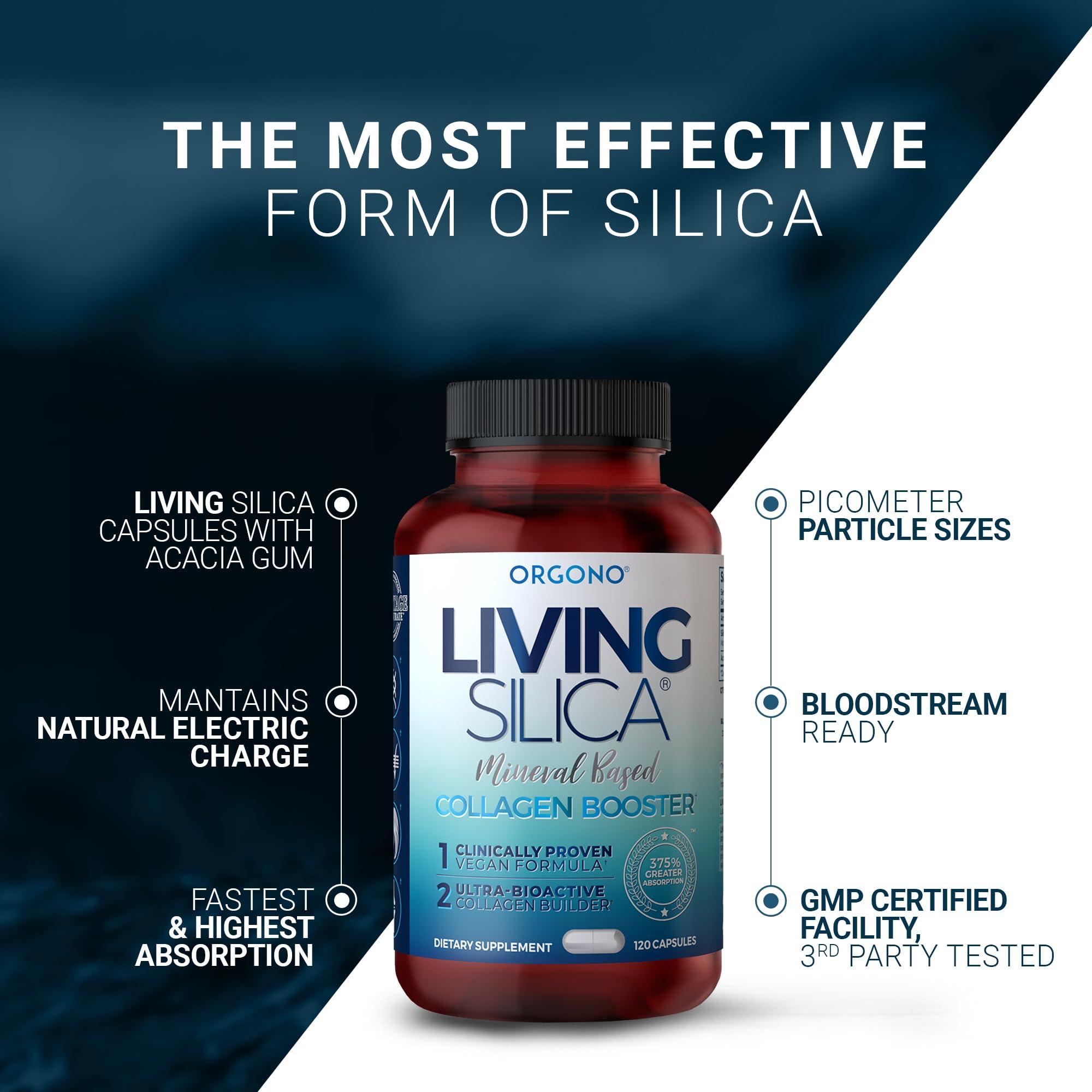 Orgono Living Silica Living Silica Collagen Booster Capsules | Ultra High Absorption | Supports Healthy Collagen and Elastin Production for Joint & Bone Support, Glowing Skin, Strong Hair & Nails (120 Count)