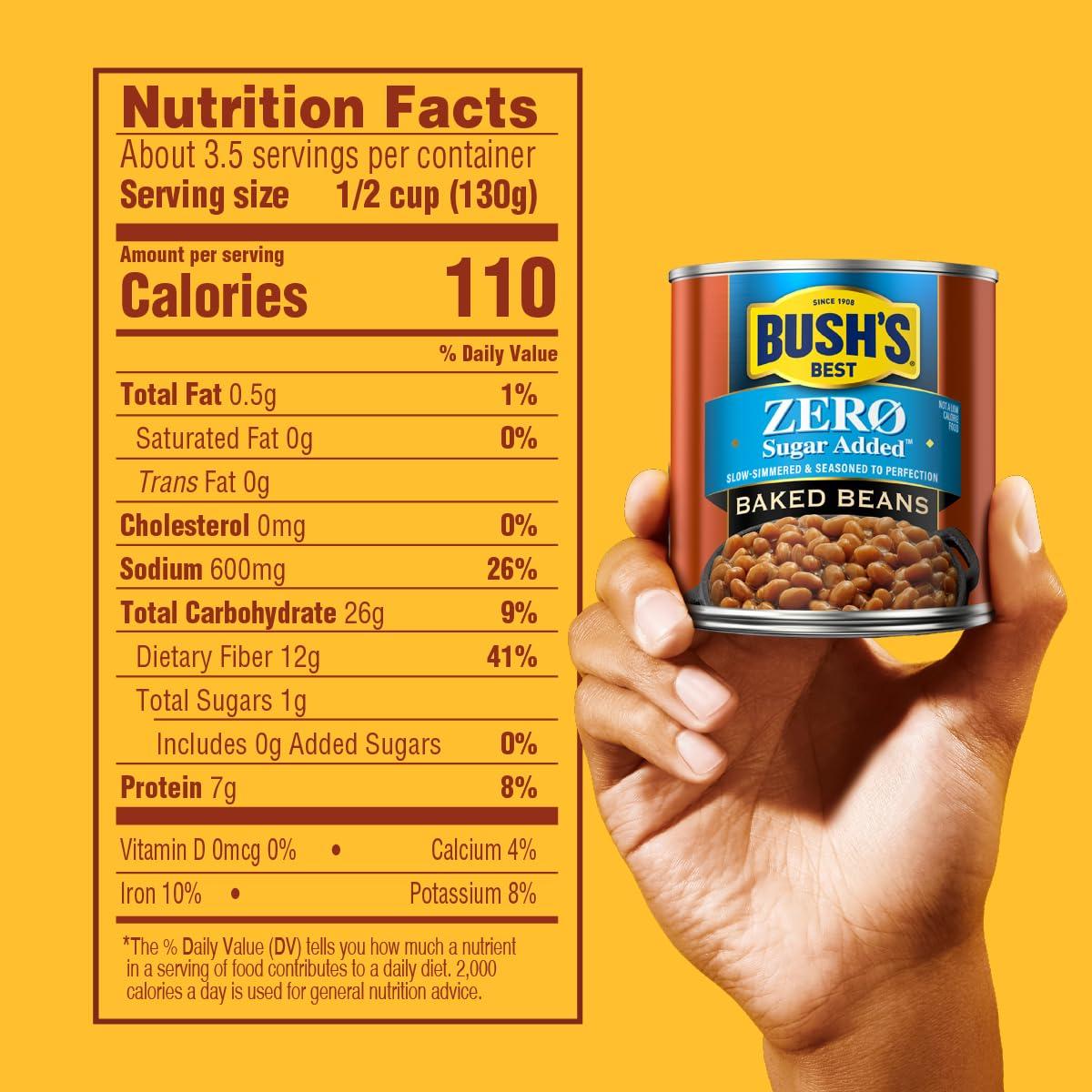 Bush\'s Best BUSH\'S BEST 15.8 oz Zero Sugar Baked Beans, Source Of Plant Based Protein and Fiber, Low Fat, Gluten Free, (Pack of 12)