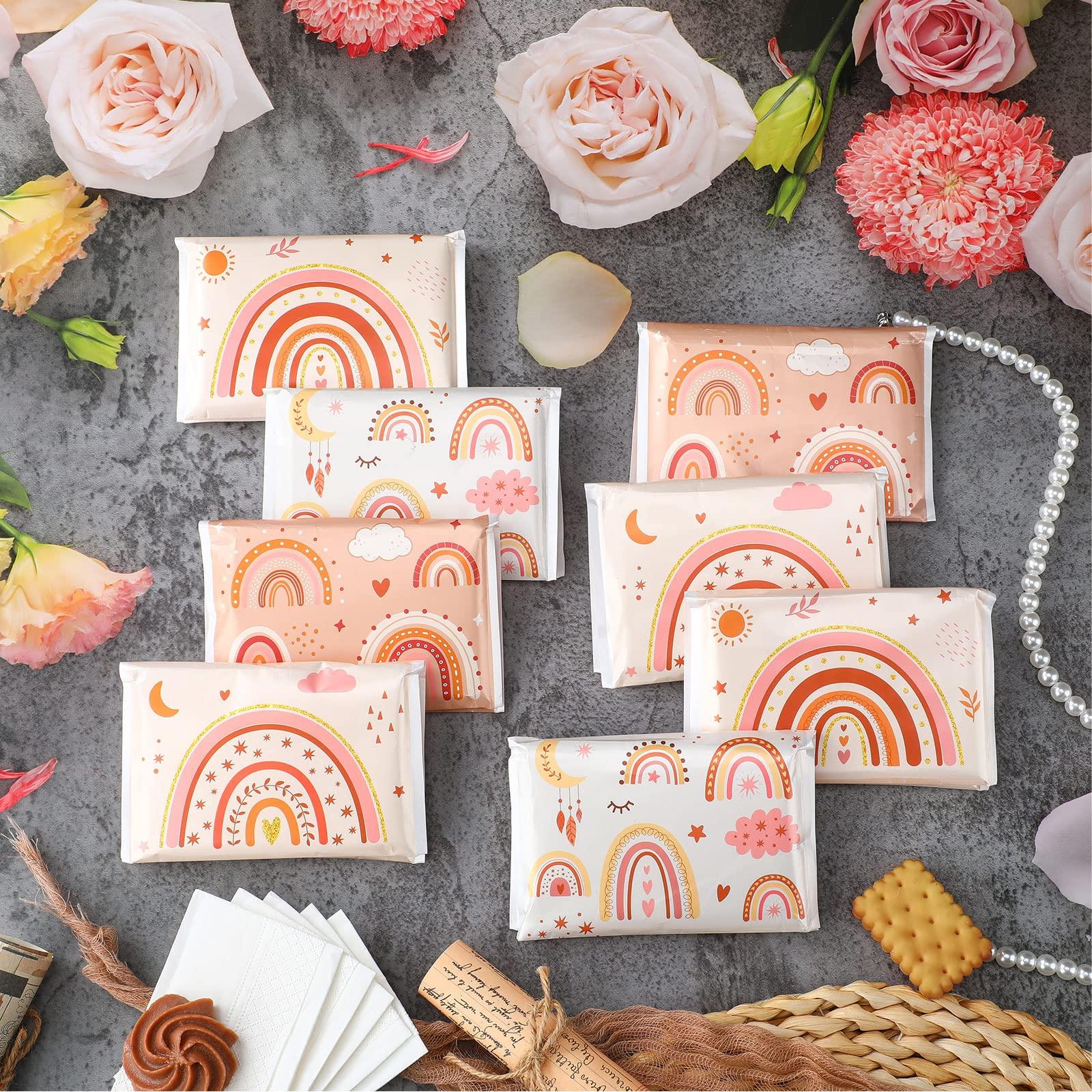 Tinlade Tinlade 24 Packs Facial Tissues 3 Ply Travel Tissue Packs Individual Wallet Size for Travel Wedding Party Favors, 10 Sheets Each, 4 Designs(Rainbow)