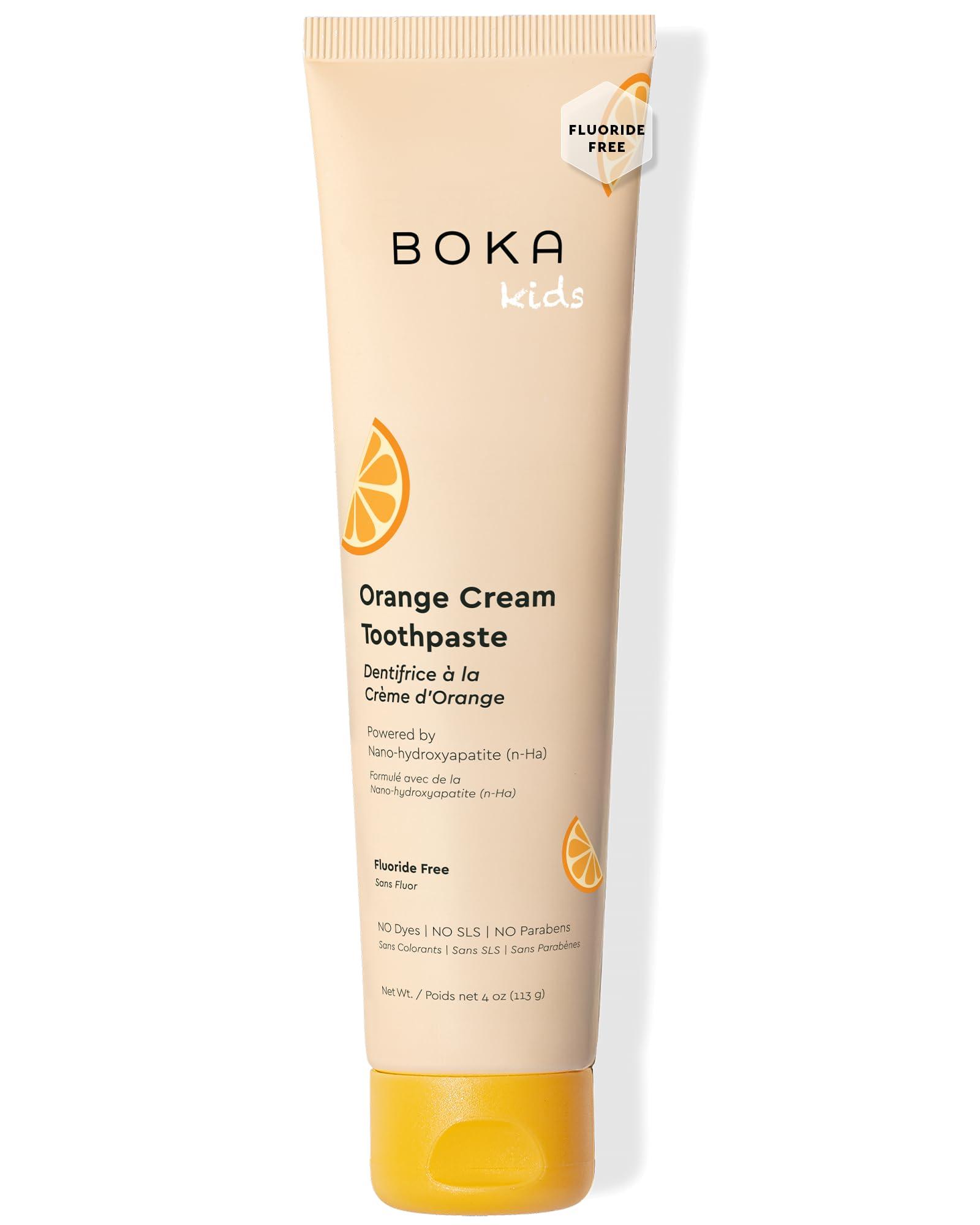 Boka Boka Fluoride Free Toothpaste Nano Hydroxyapatite, Helps Remineralize, Appropriate for Sensitive Teeth, Whitening - for Adult, Kids Oral Care - Orange Cream Flavor, 4oz 1Pk - US Manufactured