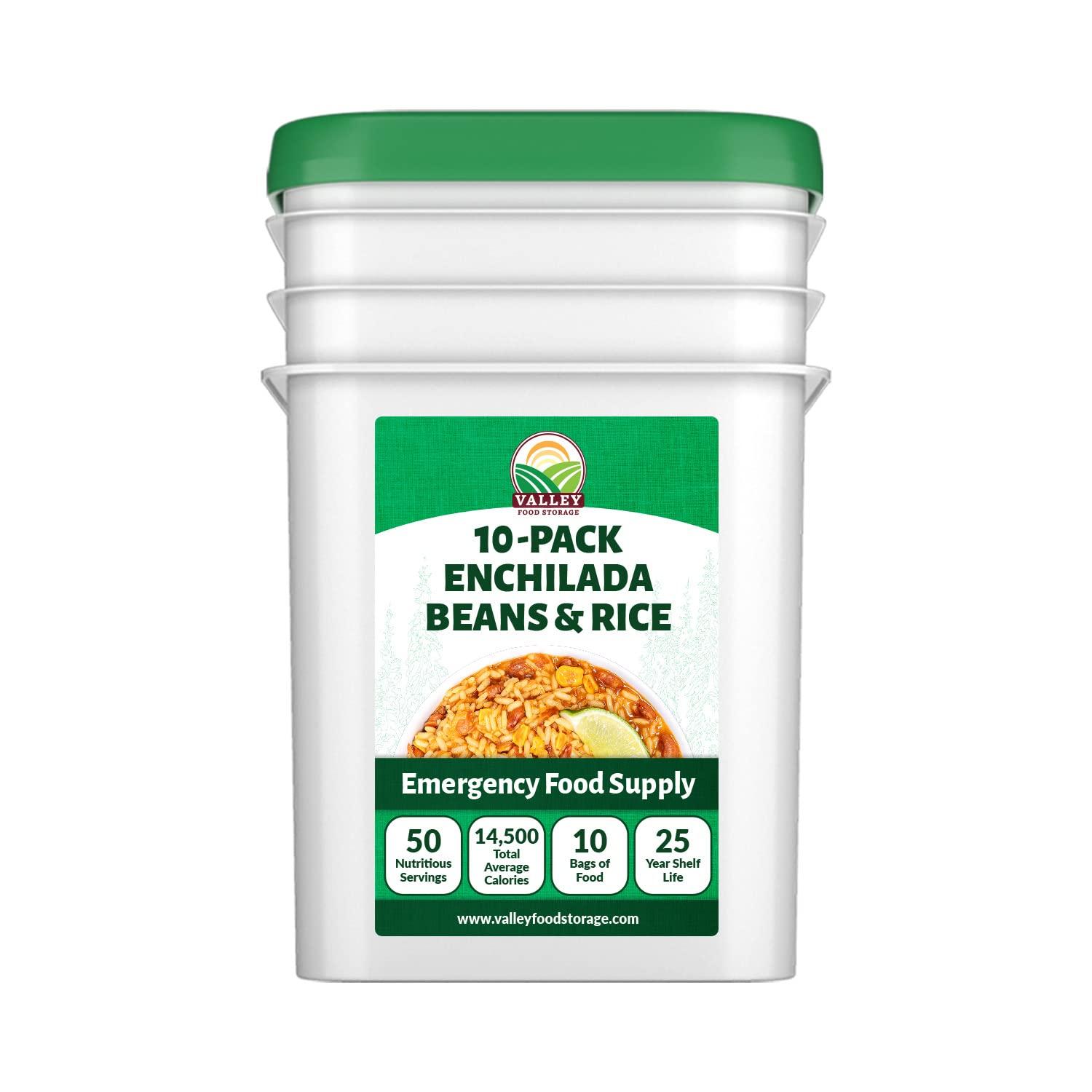 Valley Food Storage Valley Food Storage Enchilada Beans and Rice 10-Bag Bucket, 50 Servings | Premium Emergency Food Supply 25 Year Shelf Life with No Fillers | Survival Meal Kits, Prepper Food, Off Grid Living Supplies