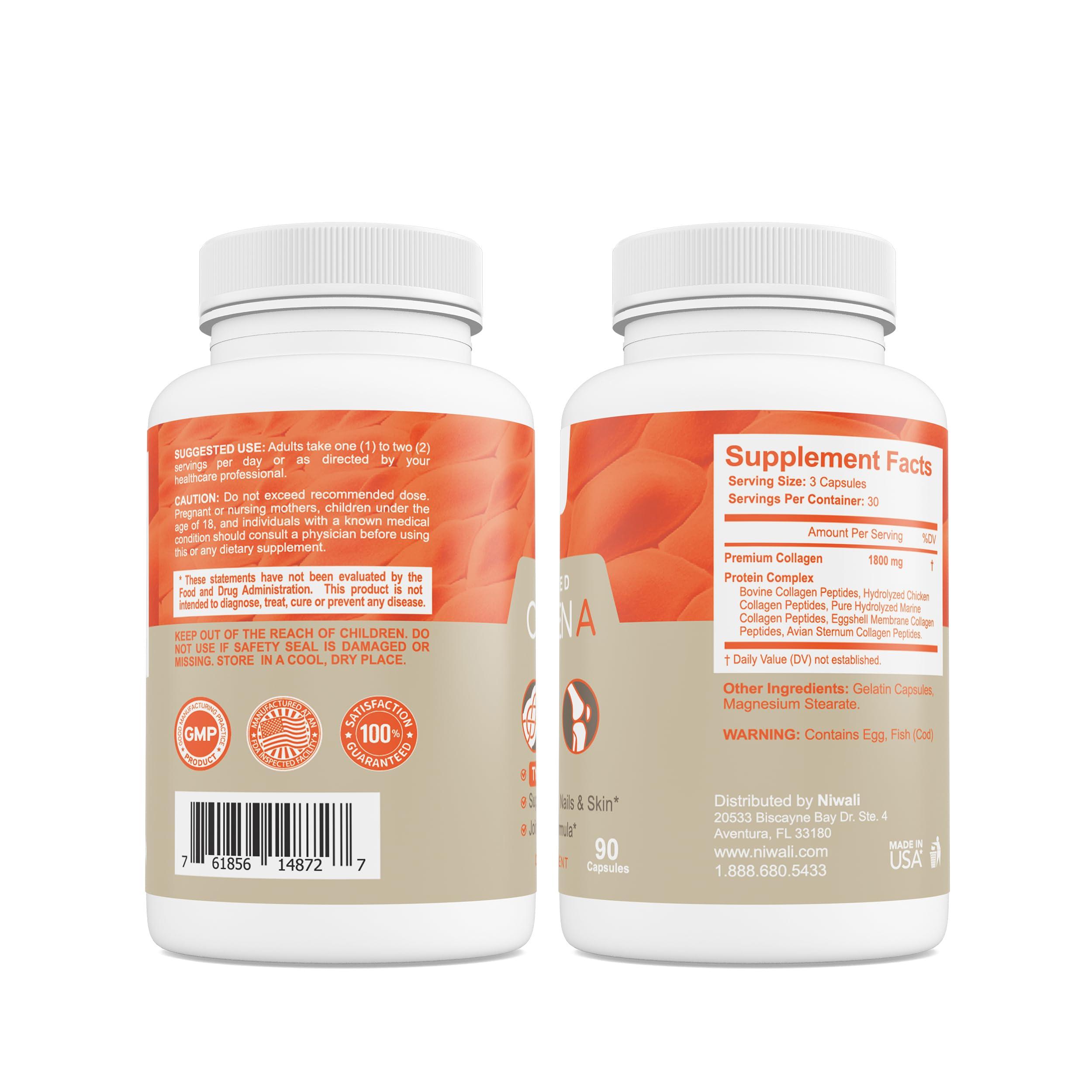 NIWALI NIWALI Hydrolyzed Collagen Dietary Supplements  A Complex Collagen Anti-Aging Dietary Supplements | Supports Healthy Hair, Nails, and Skin | Joint and Ligaments Formula Supplements | 90 Capsules