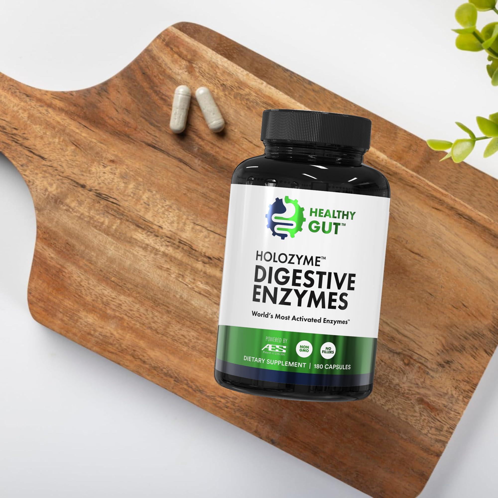 Healthy Gut, LLC Healthy Gut HoloZyme Digestive Enzymes | Enjoy Your Favorite Foods Again | w/Protease, Amylase, Lipase, Lactase, and More | 90 Servings