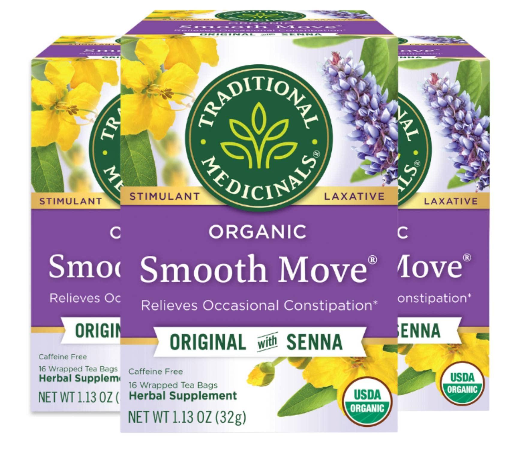 Traditional Medicinals Traditional Medicinals Organic Smooth Move with Senna Herbal Tea, Relieves Occasional Constipation, (Pack of 3) - 48 Tea Bags Total