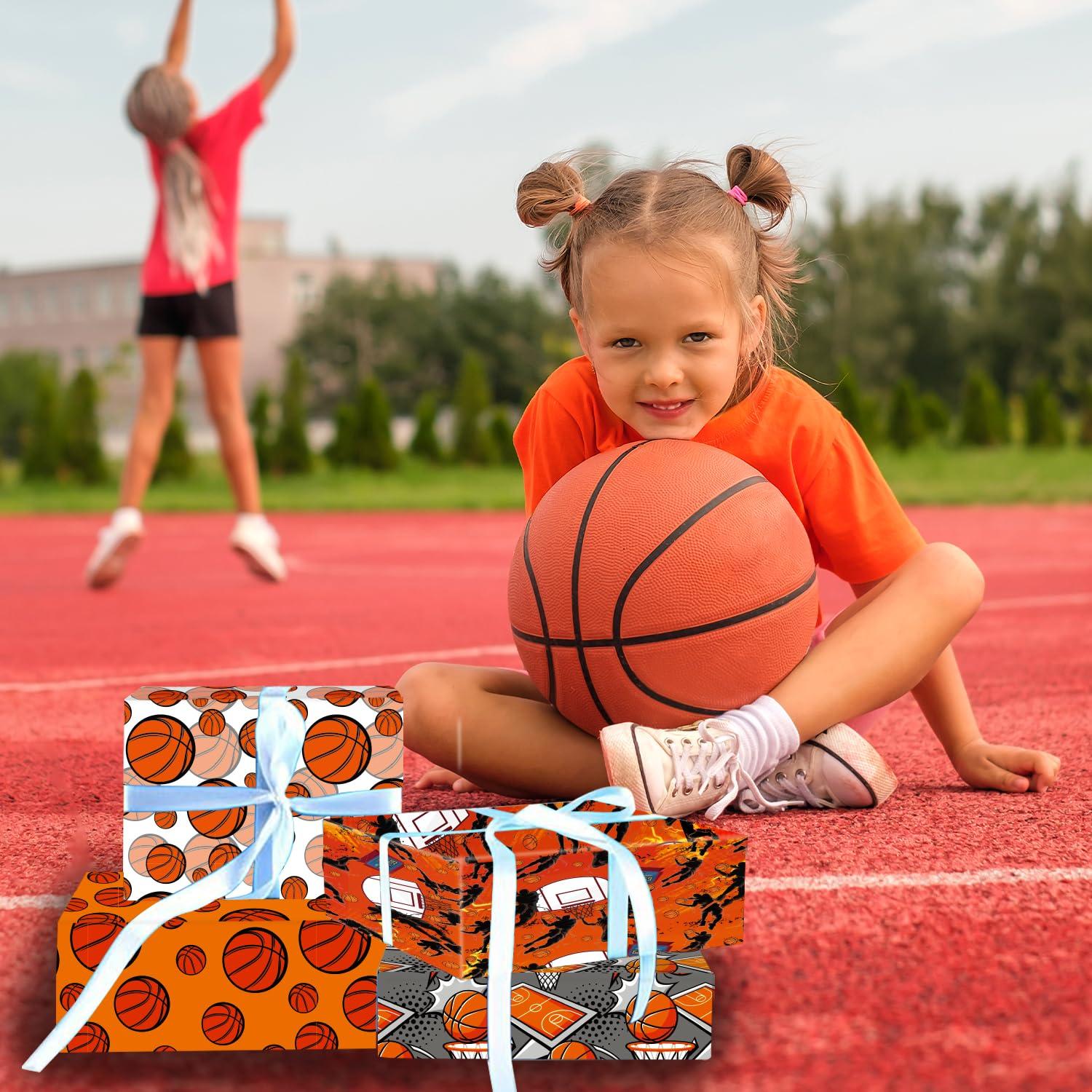 Mpanwen Mpanwen Basketball Wrapping Paper for Boys Kids, 8 Sheets Large Basketball Theme Gift Wrap for Christmas Birthday Holiday - 27 x 39.5 Inches Per Sheet