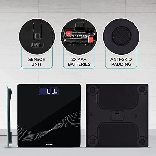 beatXP beatXP Wave Digital Weighing Scale|LCD Panel|Thick Tempered Glass|Electronic Weight Machine| Weighing Scale (Black)