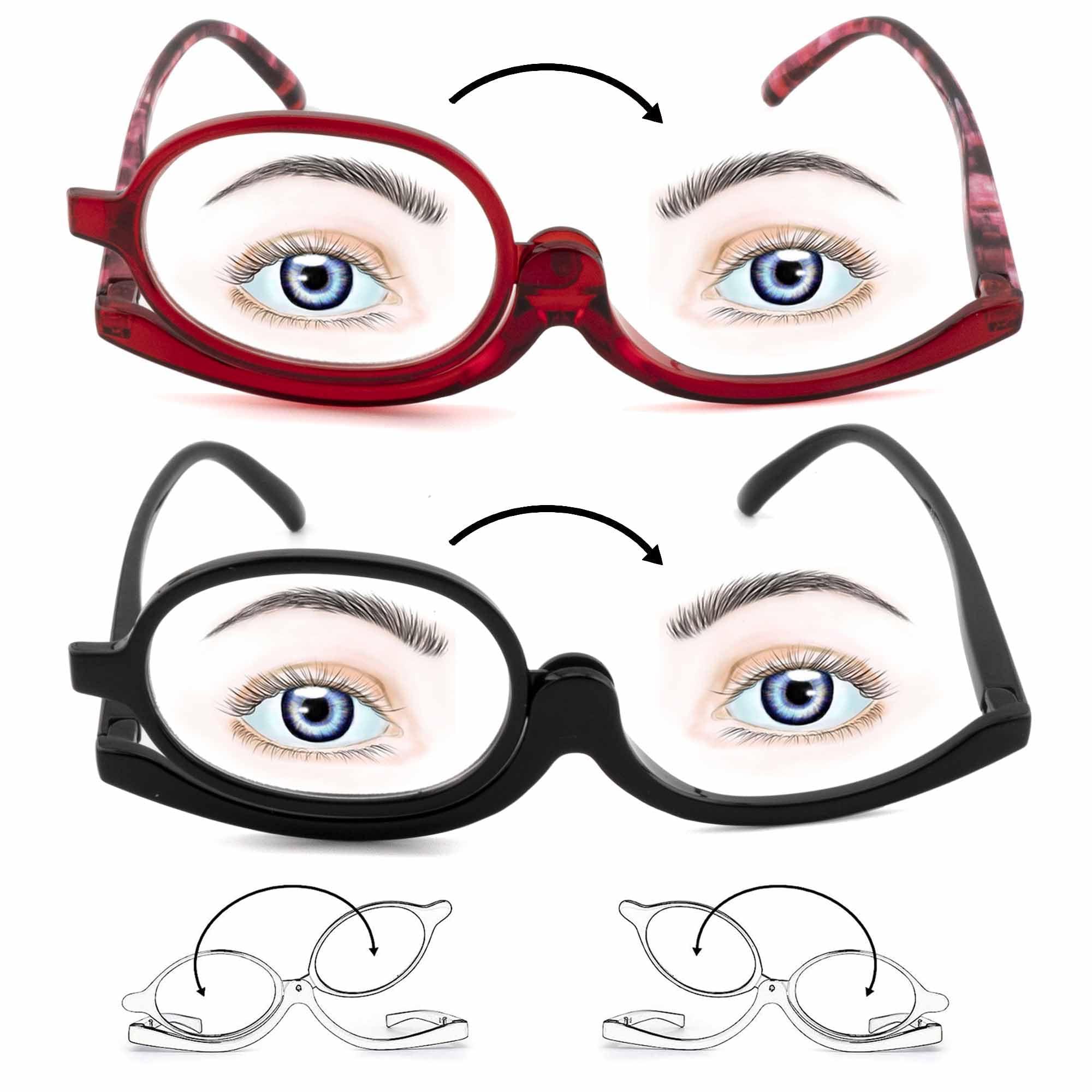 SOPHILY SOPHILY 2 Pack Makeup Reading Glasses for Women Flip Down Cosmetic Readers Make Up Eyeglasses Spring Hinge +4.50