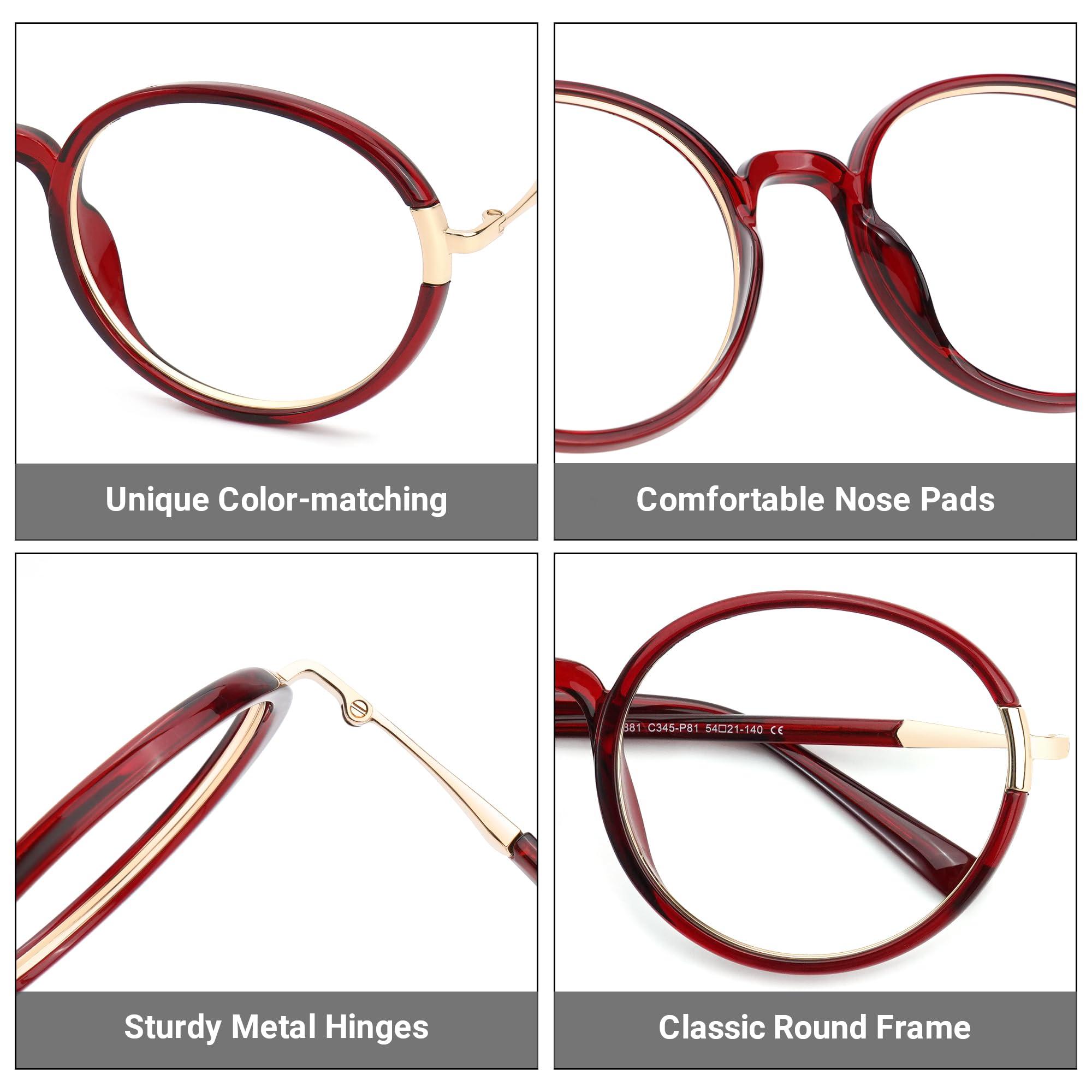 Zeelool Zeelool Readers TR90 Round Reading Glasses with Standard Anti-Reflective Coating for Women Men ZJGT616104-02Red1.75