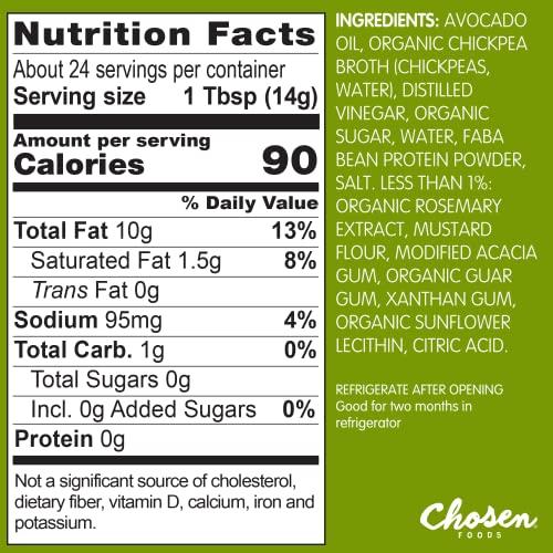 Chosen Foods Chosen Foods Classic Vegan Avocado Oil-Based Mayonnaise, Gluten & Dairy Free, Low-Carb, Keto & Paleo Diet Friendly, Mayo for Sandwiches, Dressings and Sauces (12 fl oz)