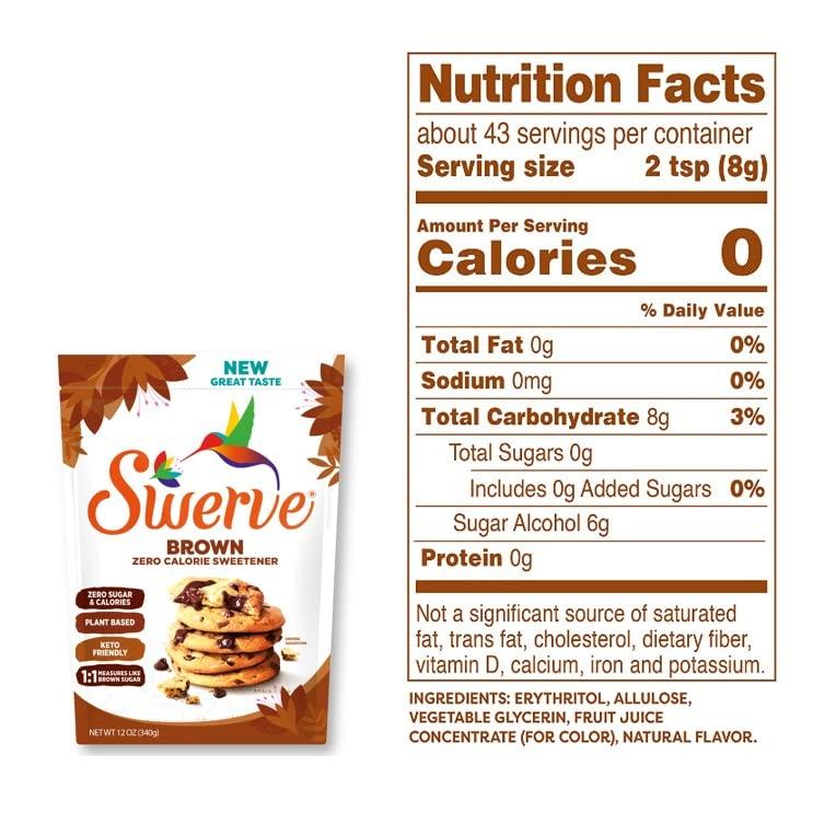 Swerve Swerve Ultimate Sugar Replacement Sweetener, Brown Sugar Substitute, Keto Friendly, Zero Calorie, Zero Sugar, Non-Glycemic, Gluten Free, 12 ounces