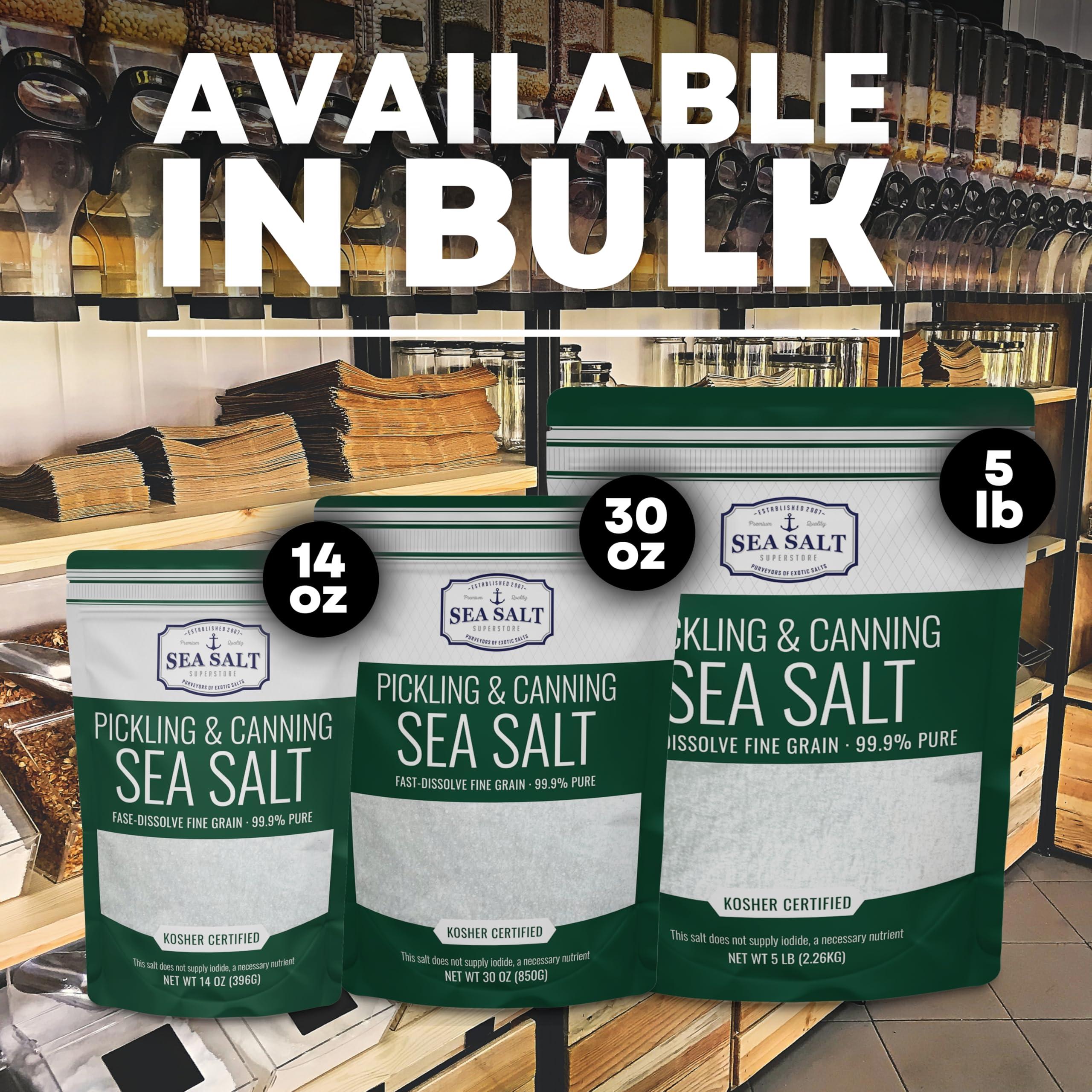 Sea Salt Superstore Pickling & Canning Salt, Pickling Salt & Curing Salt for Natural Preserving, Fine Sea Salt & Kosher Salt for Brining, 1 lb Shaker Non Iodized Salt, Sea Salt Superstore