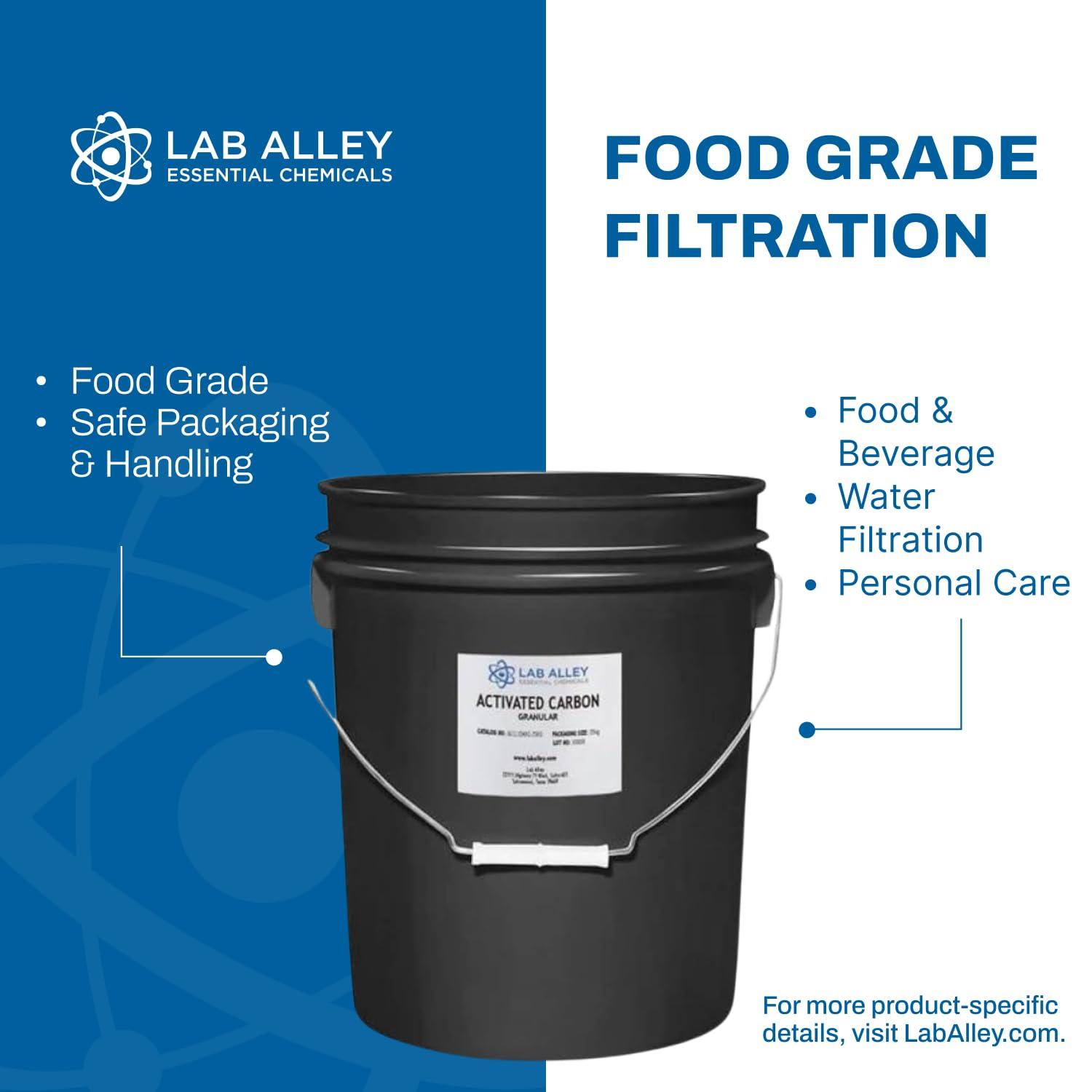 Lab Alley Lab Alley Activated Carbon (Charcoal), Granular, Food Grade, Kosher Certified, Ideal for Water Filtration, Air Filtration, Skin Care, and More (25 Kilograms)