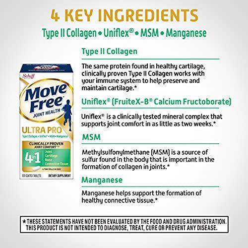 Move Free Move Free Ultra Pro with Quadruple Action Joint Support - Type 2 Collagen MSM Calcium Fructoborate & Manganese - Supports Joint Cartiliage Bone Connective Tissue, 120 Tablets (30 servings)