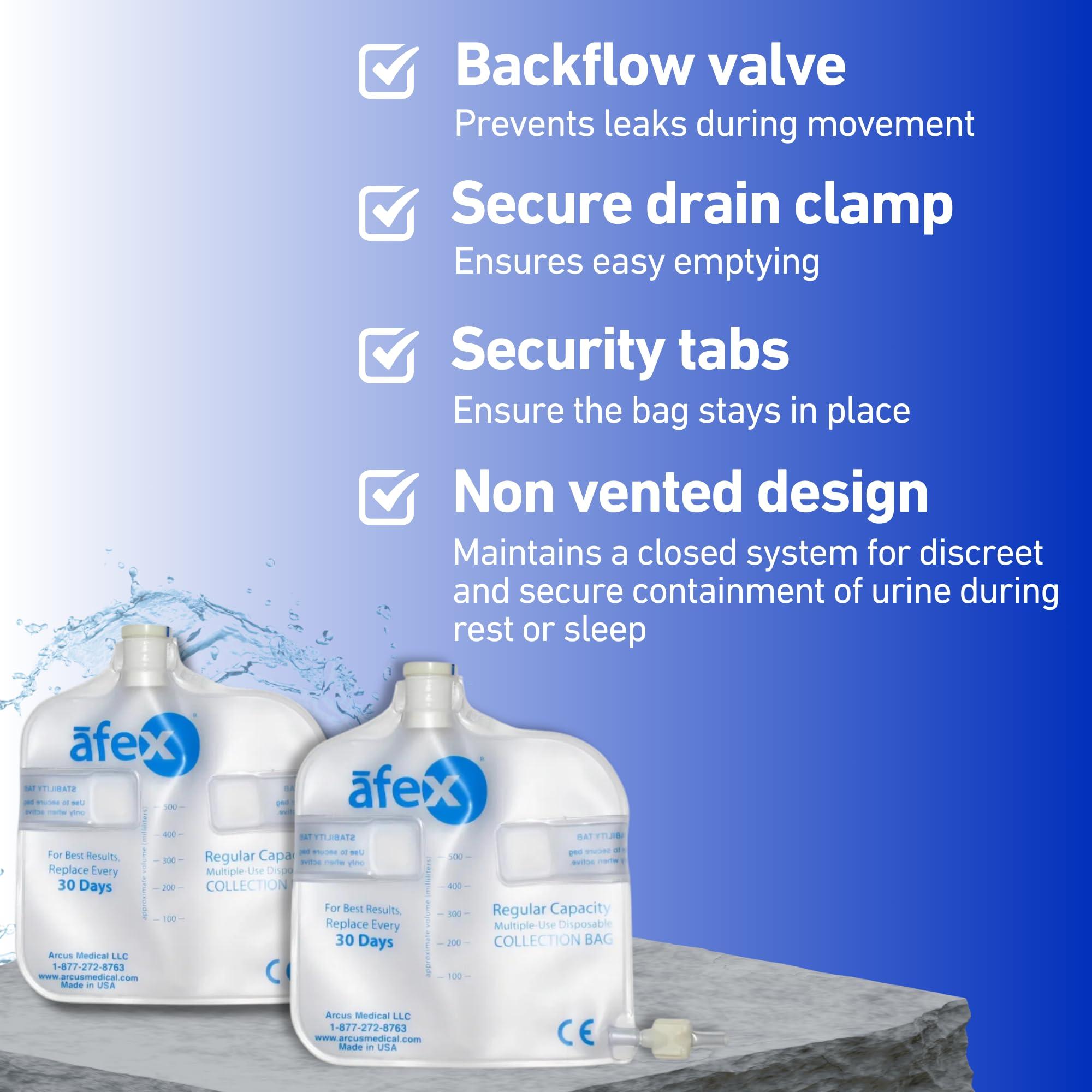 Afex Afex Urinary Collection Bags (A400B) for Incontinence Management - Attaches Directly to Receptacle - Non-Vented, Durable 16mil Vinyl - Urinary Drainage Bag - 500 ml - 2 Pack
