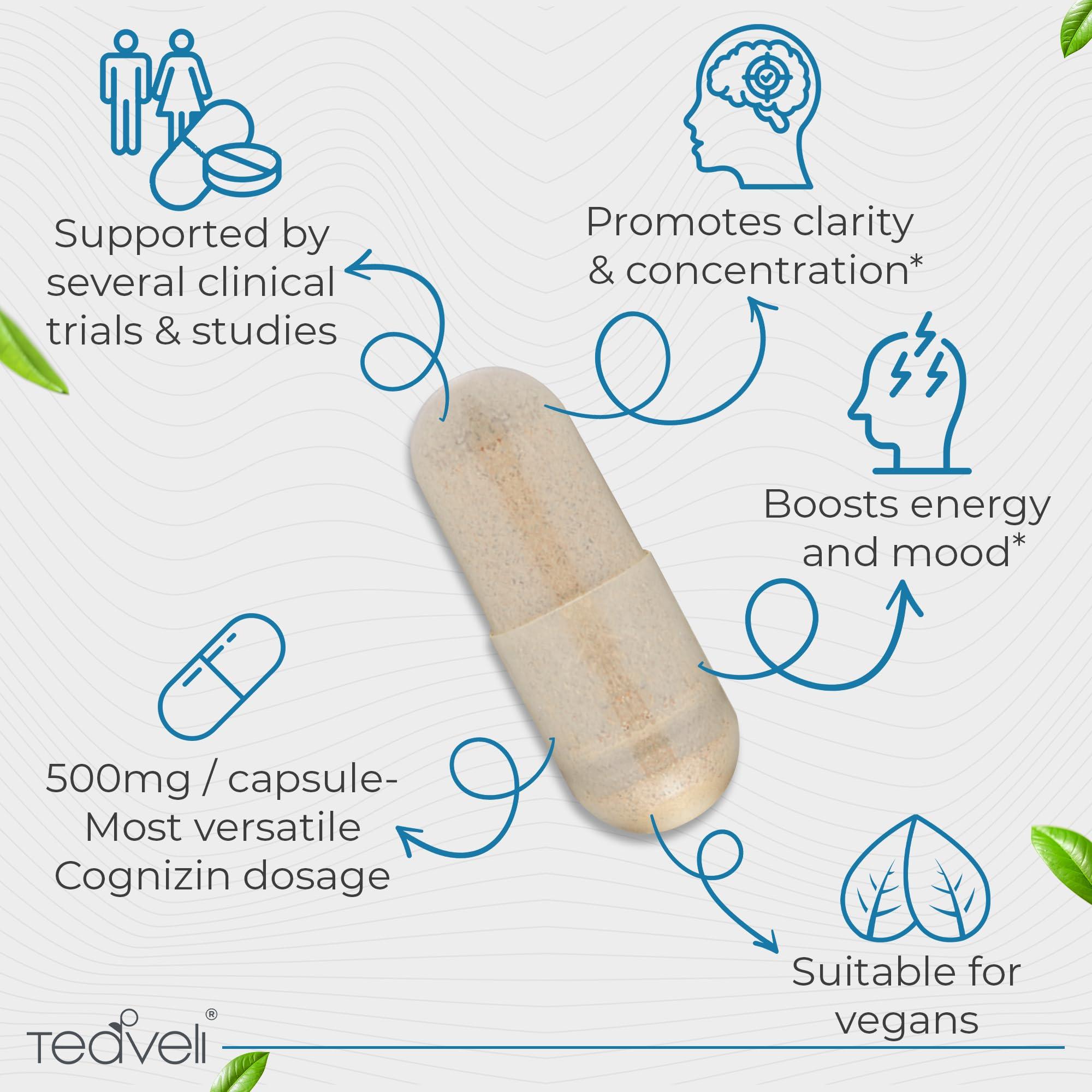 Teaveli Teaveli Cognizin Citicoline- 500mg CDP Choline Capsules- Clinically Studied Brain Supplement to Support Clarity, Concentration and Memory  Most Bioavailable Form of Choline Supplements - 30 Servings