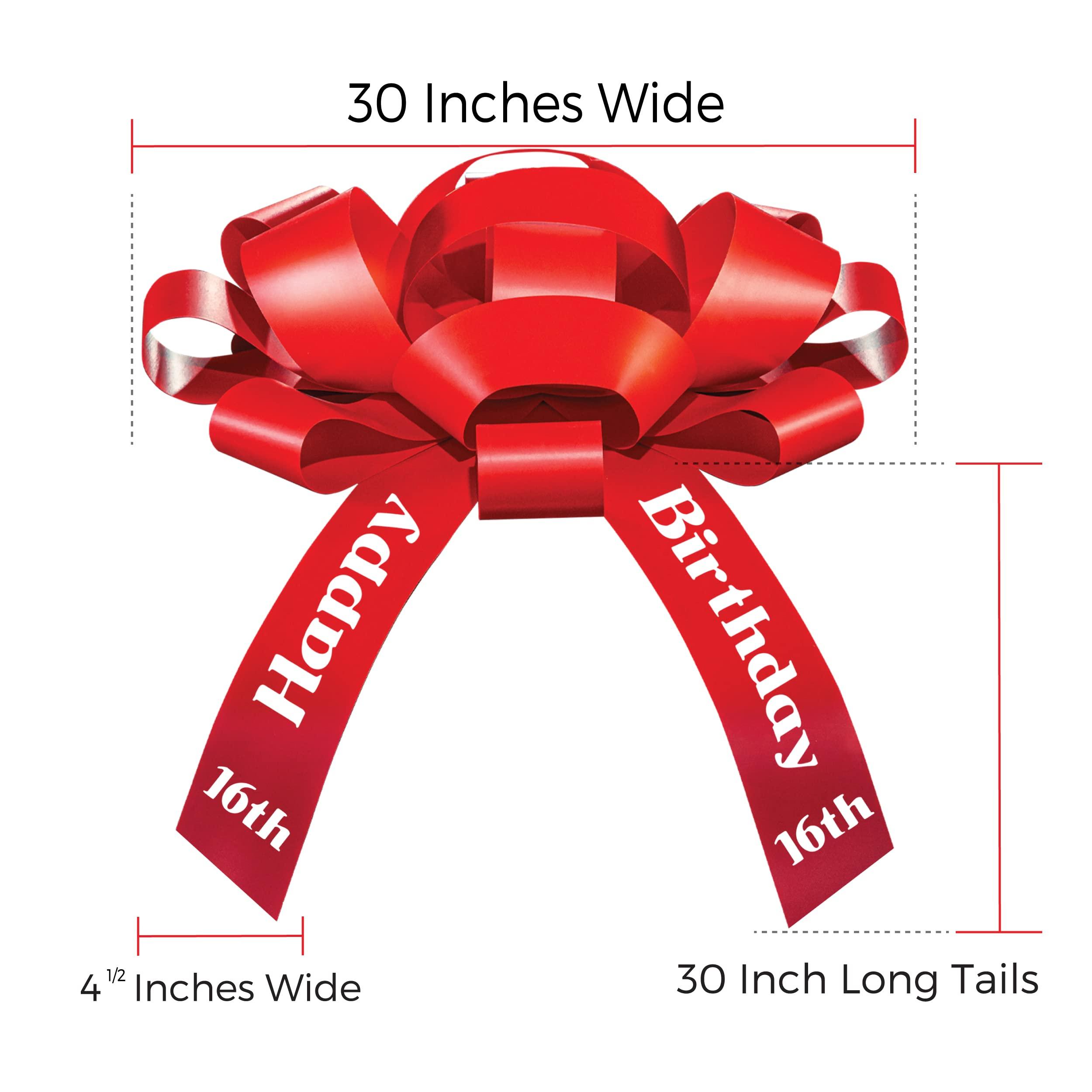 CarBowz Big Car Bow with Happy 18th Birthday Message, Celebrate Eighteen Giant Gift Bow Arrives Fully Assembled
