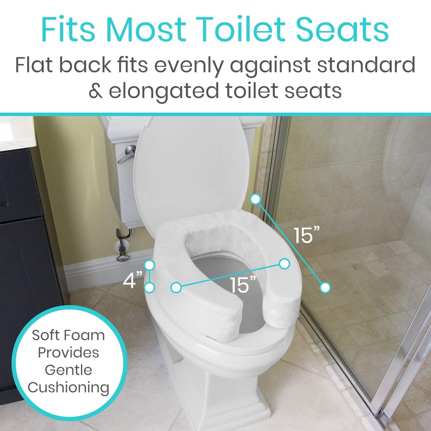 Vive Vive Toilet Seat Cushion (Soft Cushioned Foam) - Easy Clean Soft Padded Bathroom Attachment - Elongated, Standard Seats - Comfort and Support Donut for Handicap, Adults (4\" Cushioned Foam, White)