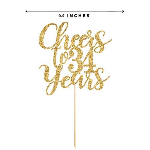 MAGJUCHE Gold Glitter Cheers to 34 years cake topper, Gold Happy 34th Birthday Cake Topper, Birthday Party Decorations, Supplies