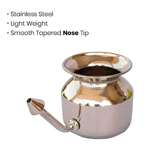 SoulGenie HealthAndYoga(TM) SteloKleen Stainless Steel Neti Pot for Sinus Congestion Plus qSwipe Lite Copper Tongue Cleaner - Exquisitely Gift Wrapped