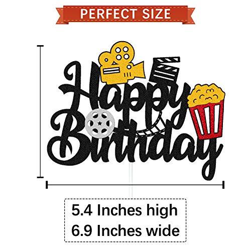 Vikiwiin Film Cake Topper Movie Cinema Birthday Cake Decoration Happy Birthday Sign Cake Decor for Film Projector Movie Night Camera Popcorn Theater Theme Bday Party Celerbrating Supplies