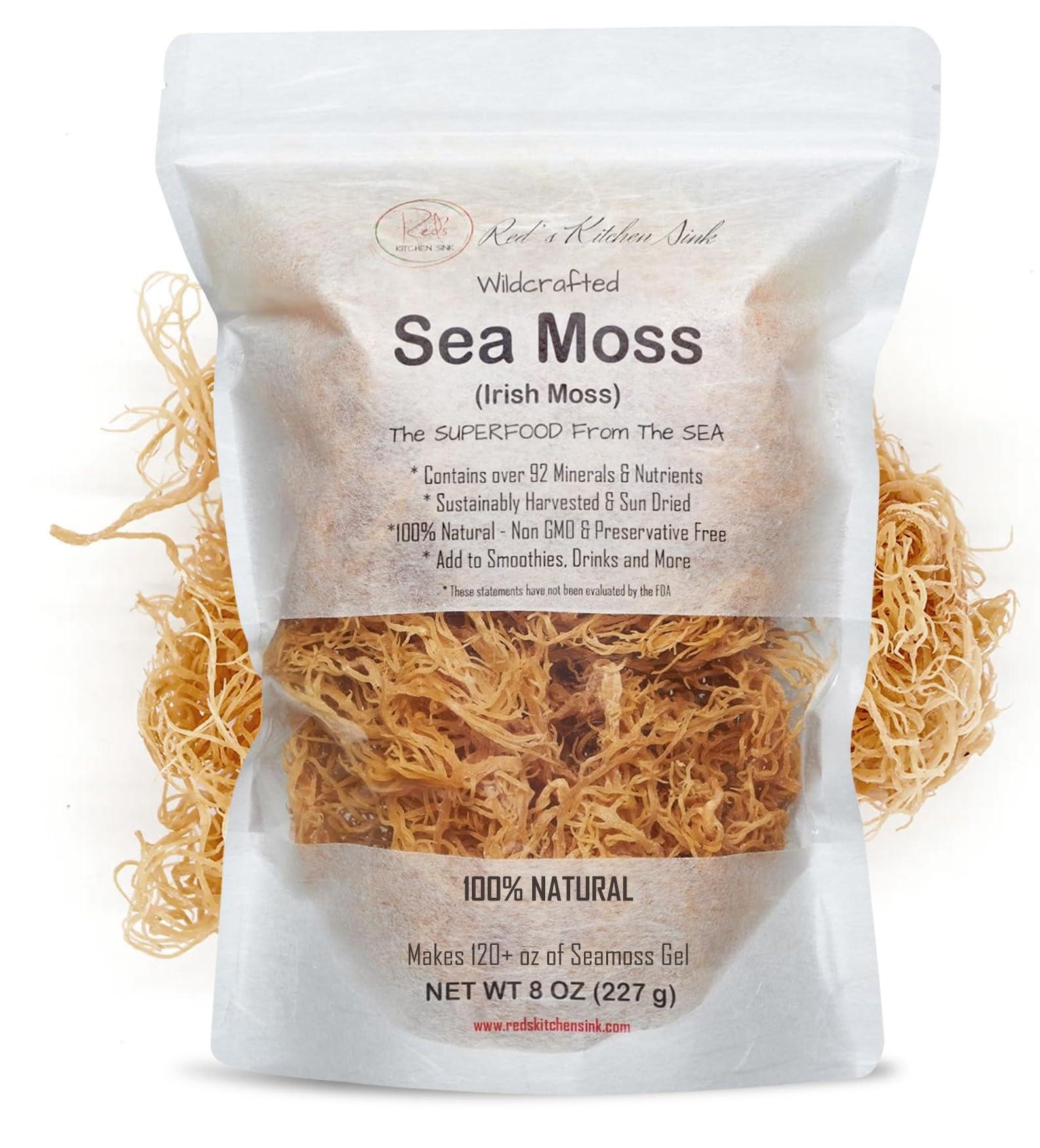 Red\'s Kitchen Sink Sea Moss | Irish Sea Moss | Wildcrafted - 100% Natural, Makes 120+ oz of Seamoss Gel, from St. Lucia | Dr. Sebi - 8oz