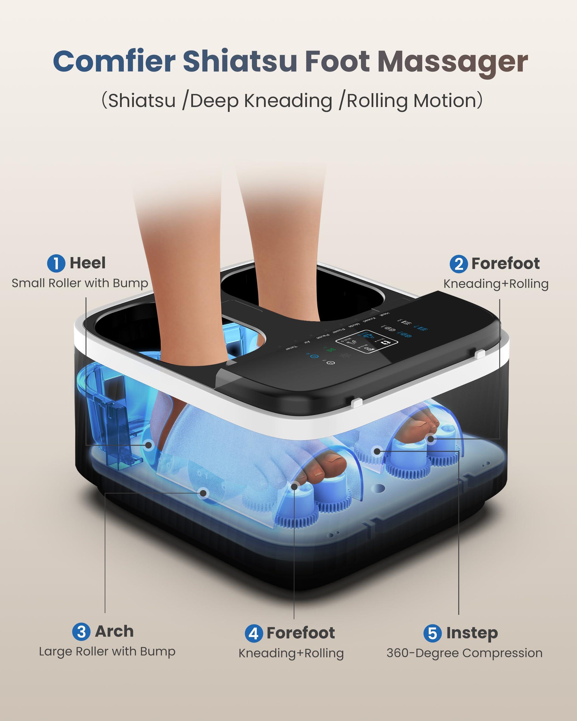 COMFIER COMFIER Foot Massager with Heat, FSA HSA Eligible Shiatsu Foot Massager Machine for Neuropathy Plantar Fasciitis, Squeeze & Rolling Foot Massage, Remote Control & Piano-Key Button, Up to Size 13