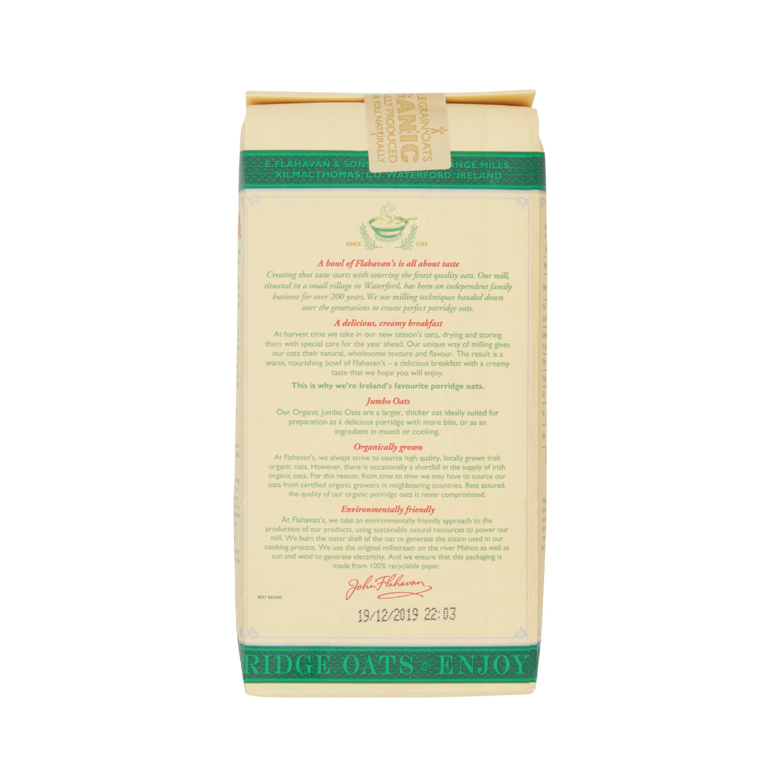 Flahavans Flahavan\'s Irish Organic Jumbo Oats (1Kg)