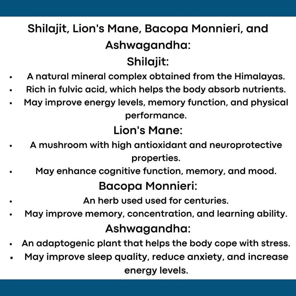 Wave Drops Lion\'s Mane - Shilajit - Ashwagandha - Bacopa Monnieri Liquid Drops | for Stress, Memory Booster,Focus | All Natural Ingredients 1Fl Oz (1)