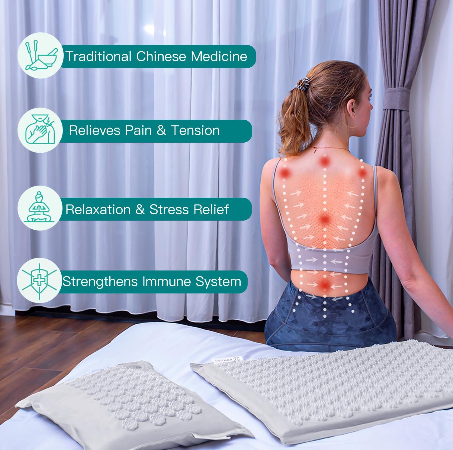 UNMERA UNMERA Acupressure Mat and Pillow Set,Natural Eco Linen & Coconut Fiber Filling,FSA/HSA Eligible,for Back/Neck Pain Relief, Sciatic, Headache and Muscle Relaxation, Comes with Carrying Bag