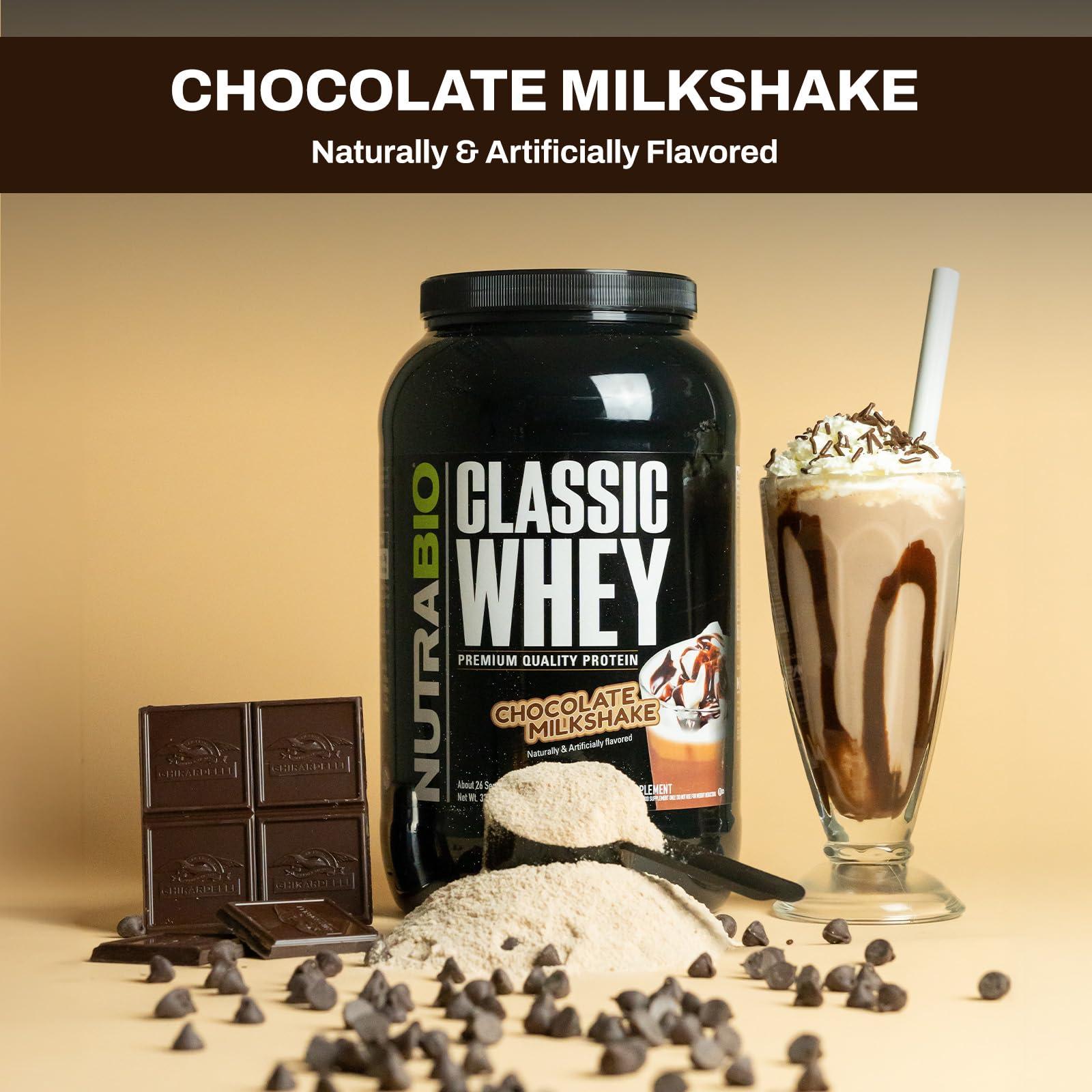 NutraBio NutraBio Classic Whey Protein Powder- 25G of Protein Per Scoop - No Fillers, Artificial Colors, Preservatives - Chocolate Milkshake, 2 Pounds