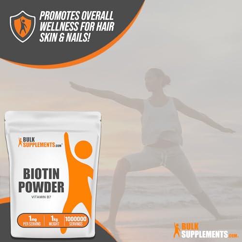 BulkSupplements BulkSupplements.com Pure Biotin Powder - as Vitamin B7, Biotin Supplement, Biotin Vitamins for Hair, Skin and Nails - Gluten Free, 1mg per Serving, 1kg (2.2 lbs) (Pack of 1)