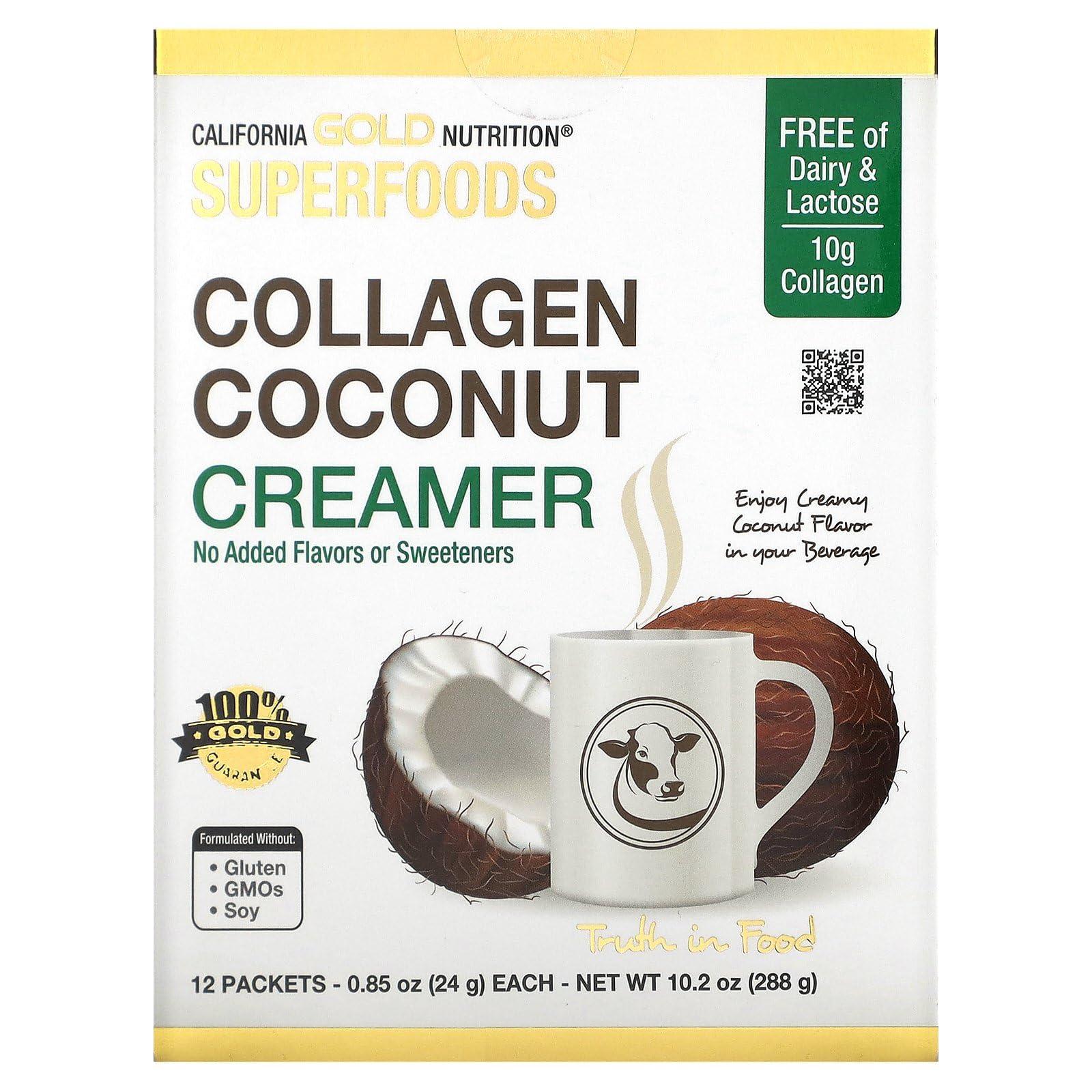 California Gold Nutrition Collagen Coconut Creamer, Unsweetened, 12 Packets 0.85 oz (24 g) Each
