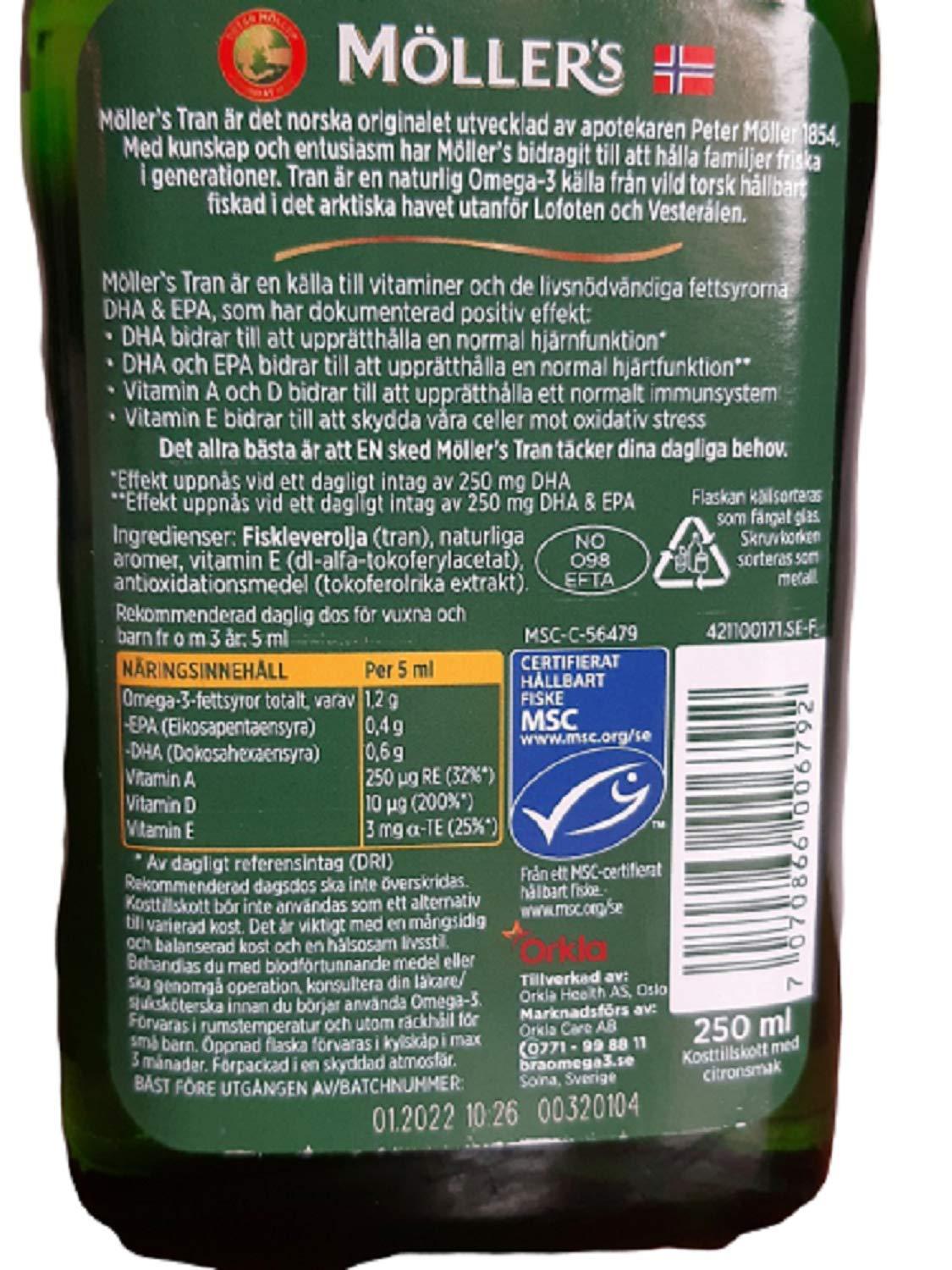 Möllers Möllers Tran Cod Liver Oil 250 ml/ 8.45 fl oz | Citron Flavor | Omega-3 | Fish Liver Oil