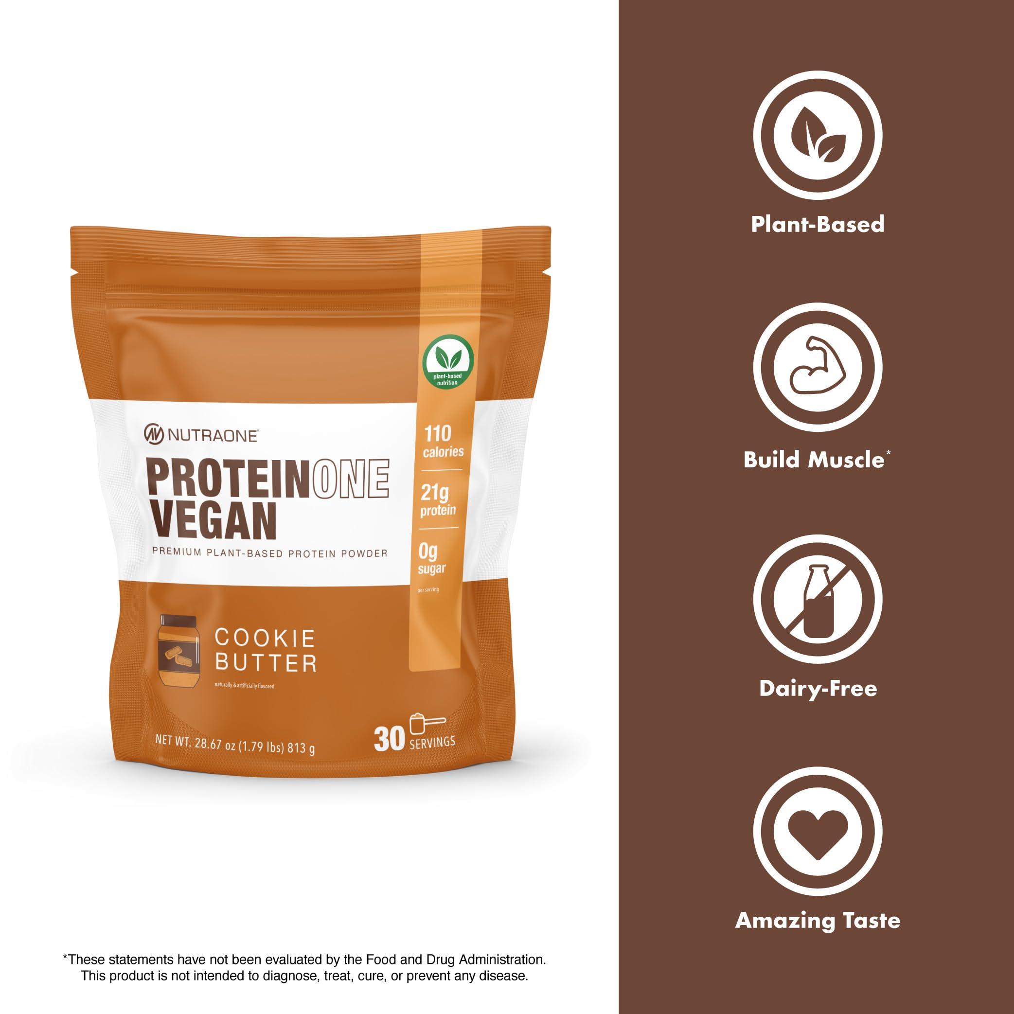 NutraOne NutraOne ProteinOne Vegan Plant-Based Protein Powder Vegan Protein Powder, Dairy-Free, Pea and Rice Protein Powder (30 Servings - Cookie Butter)
