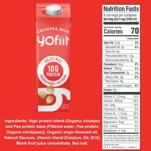YoFiit Yofiit Original Unsweetened Plant Based Milk with Pea Protein and Flax - More Protein than Almond Milk - Non Dairy Coffee Creamer, Vegan & Shelf Stable | 10g Protein - 6 Pack