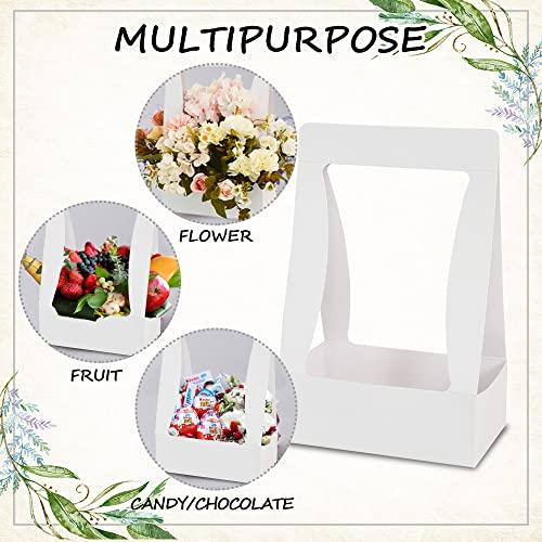 BEISHIDA BEISHIDA 5 PCS White Flower Bouquet Boxes Craft Paper Gift Bags with Handle for Bouquet Packaging Floral Wrap Florist Supplies Basket Graduation Wedding Valentine Gift Crafts(8 x 4.7 x 12.6 in)