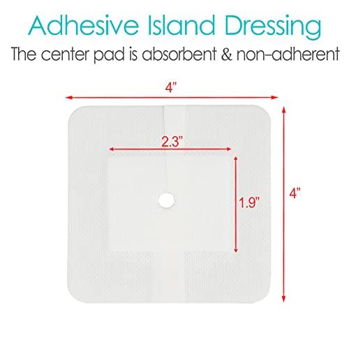 DiaBelt Peritoneal Dialysis PD Catheter Drain Split Bordered Gauze Island Dressing Pad for Stomach Feeding Peg J Tube| Individually Packed| Wound Bandage with Adhesive Border 4\" x 4\" (Pack of 10)